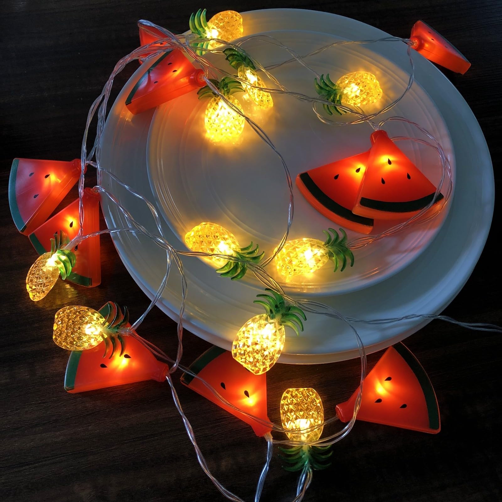 Watermelon Pineapple String Lights - 40 LED Battery Powered Fairy Lights for Wedding, Home, Birthday, Christmas Decor - Indoor & Outdoor Use (19.7ft, Watermelon+Pineapple Design) - Perfect for Patio, Garden, Bedroom, and Party Decorations