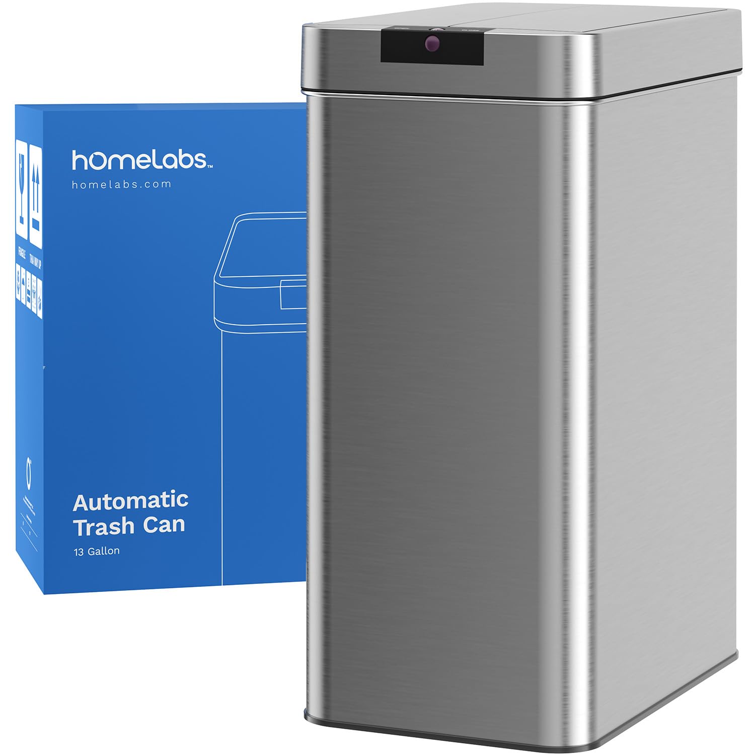 hOmeLabs 13 Gallon Automatic Trash Can for Kitchen - Stainless Steel Touchless Motion Sensor Garbage Bin with Butterfly Lid, Infrared Technology & AC Adapter - Perfect for Home, Office, Restaurant Use