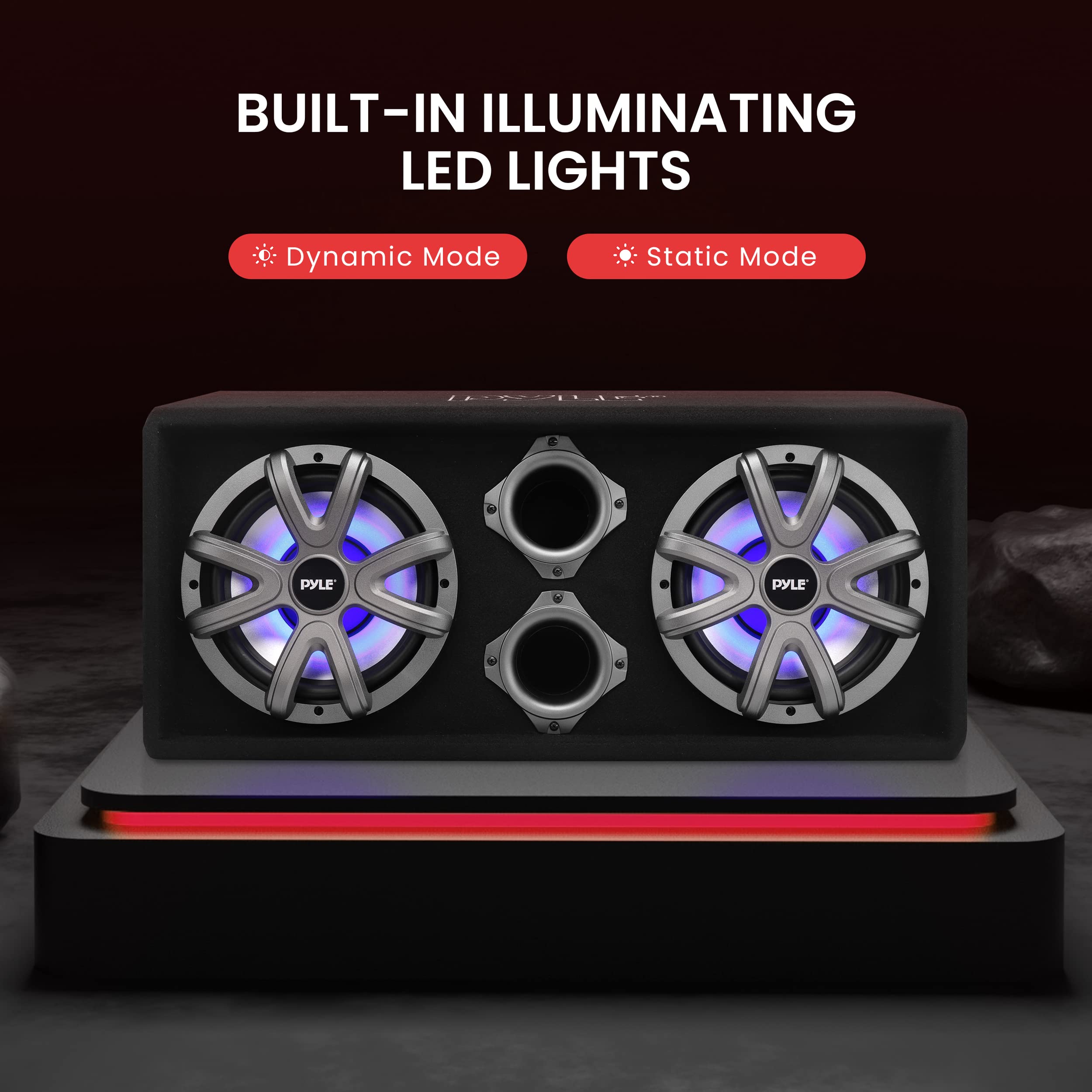 PyleUSA 12'' Dual Bass Subwoofer Box System - 600W Slim Mount Truck Audio Subwoofer with Rear Vented Design & Built-in LED Lights (PLBAS122LE, Black) - Perfect for Car Audio Upgrades & Bass Enhancement
