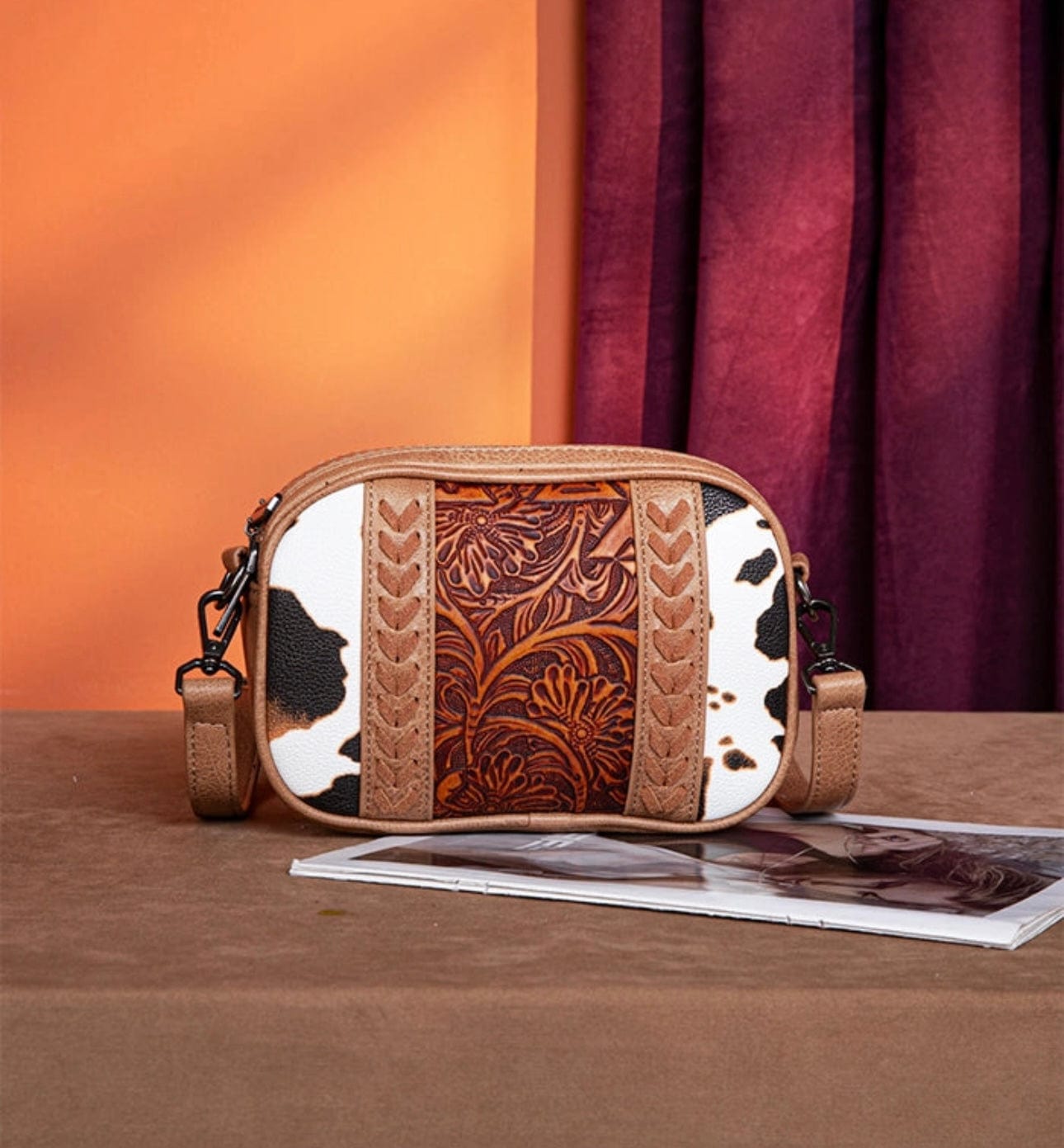 Montana West Genuine Leather Tooled Crossbody Bag for Women - Stylish Brown Western Purse with Adjustable Strap, Perfect for Daily Use, Travel & Casual Outings