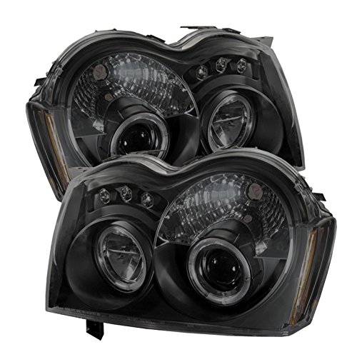 Jeep Grand Cherokee LED Projector Headlights - Aftermarket Replacement with Halo Rings, Black Housing & Smoke Lens - Upgrade for Off-Road, Night Driving & Custom Look
