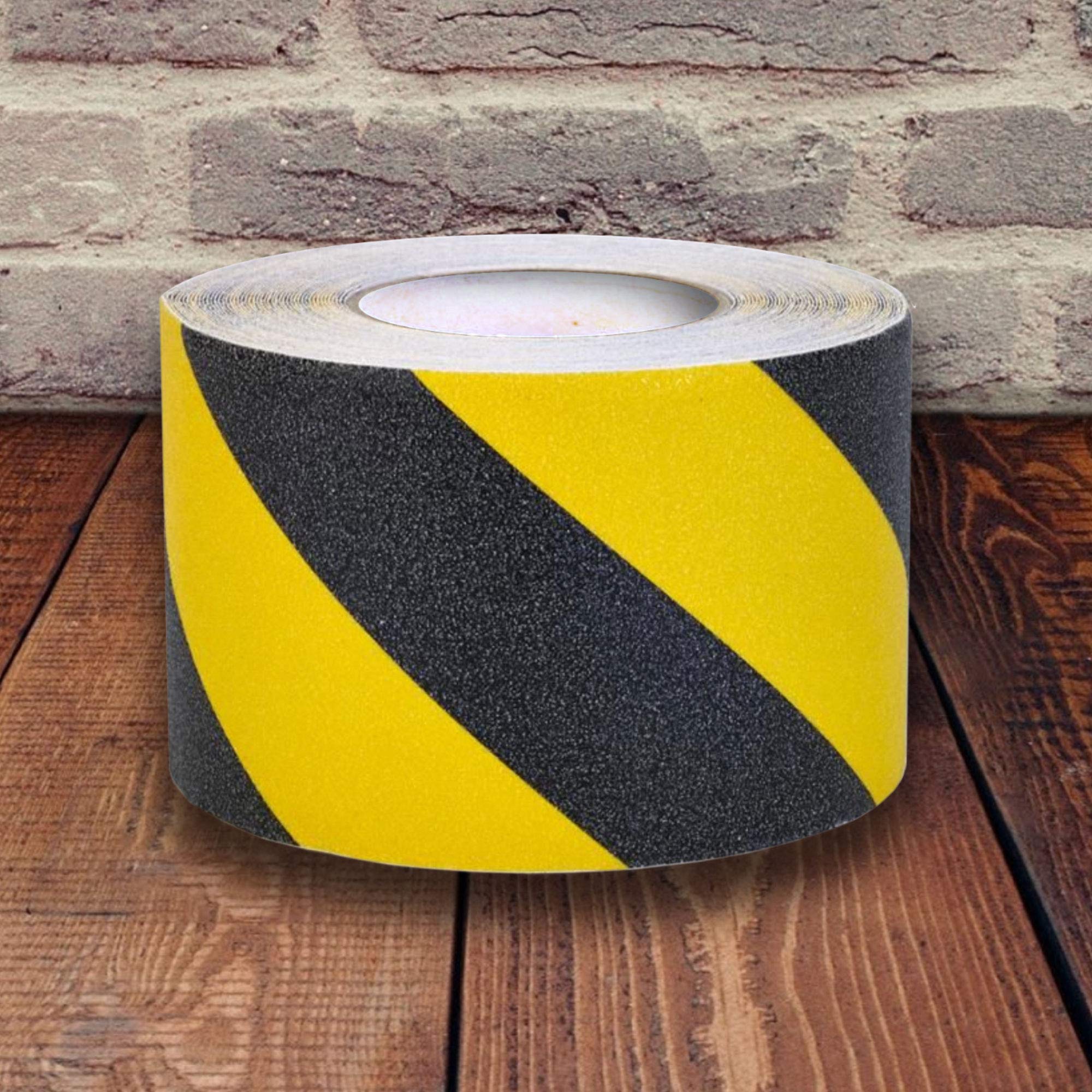 Premium Yellow & Black Caution Grip Tape - 60 Grit Heavy Duty Non-Slip Adhesive (4