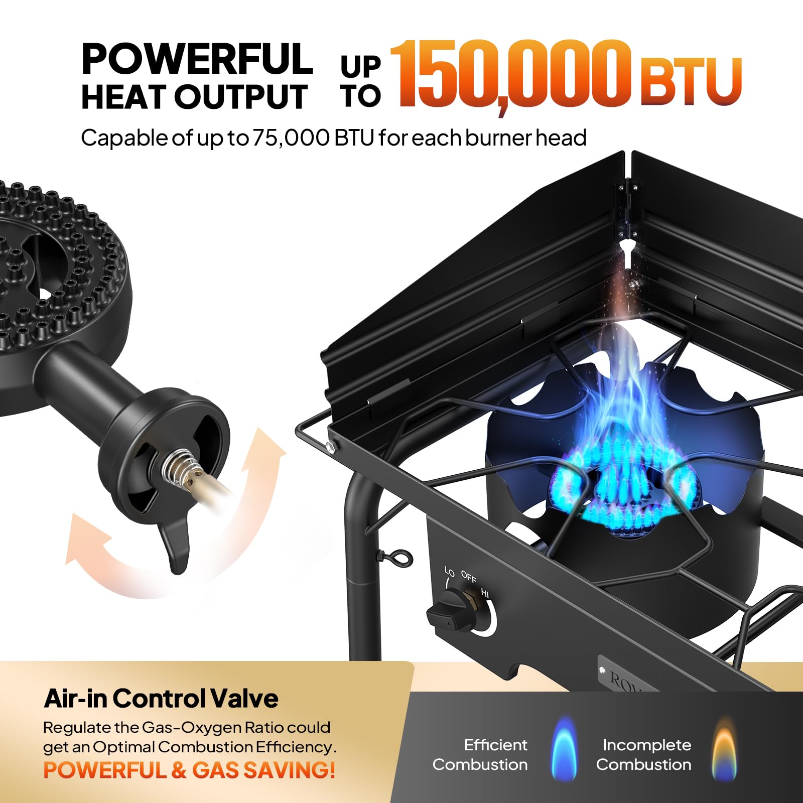 ROVSUN 2 Burner Outdoor Camping Stove with Windshield & Shelves - Heavy Duty Propane Gas Cooker with Detachable Legs & CSA Regulator - Perfect for Backpacking, RV Trips, Tailgating, Picnics, and Emergency Cooking