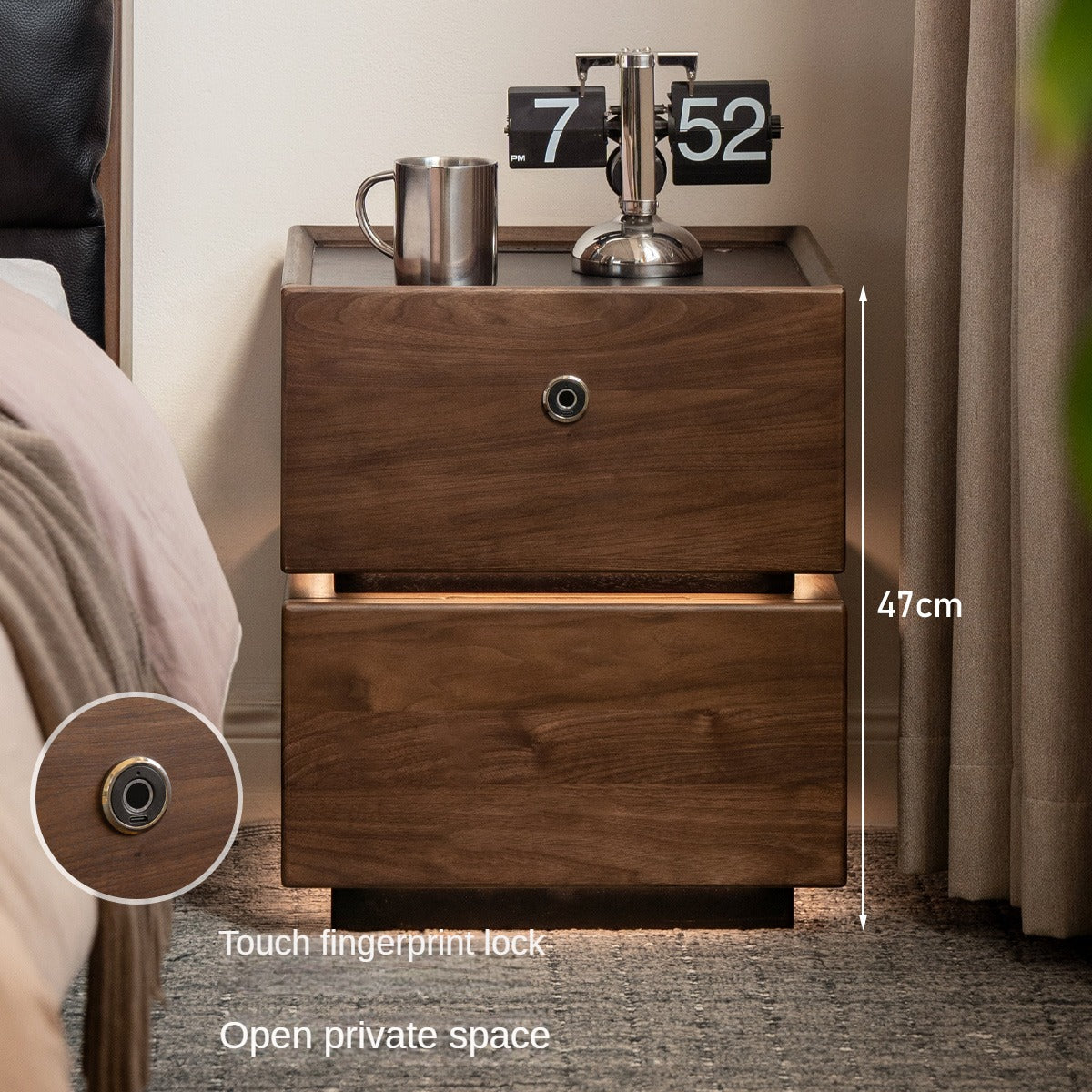 Premium Black Walnut Solid Wood Nightstand with Drawer - Modern Bedside Table for Bedroom, Living Room & Office - Durable Multi-Functional Storage Furniture