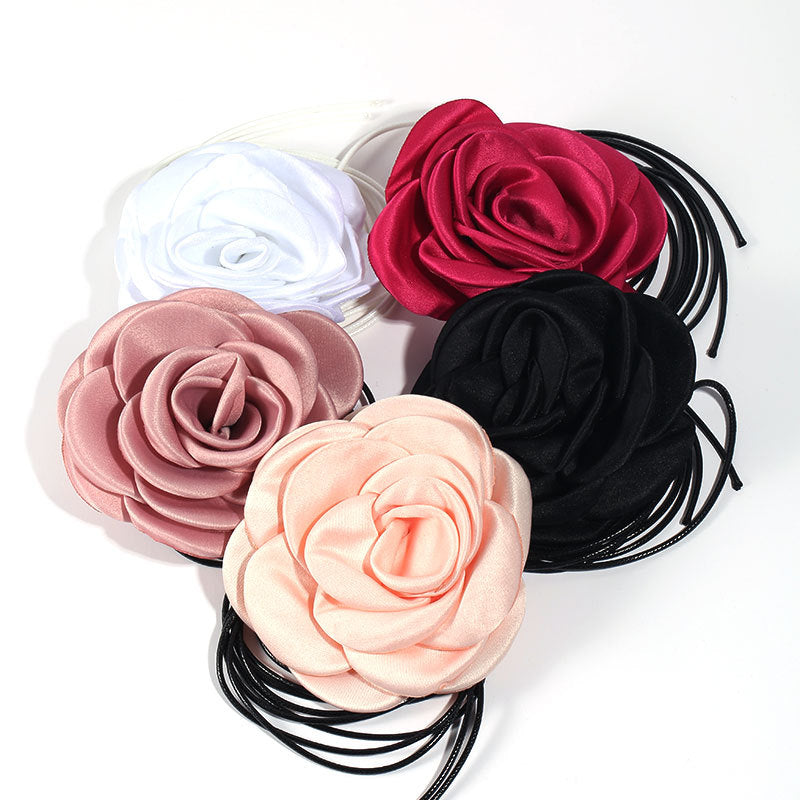 Rose Phantom Flower Suede Choker Necklace | Gothic Victorian Costume Jewelry | Perfect for Halloween, Cosplay & Vintage Fashion Outfits