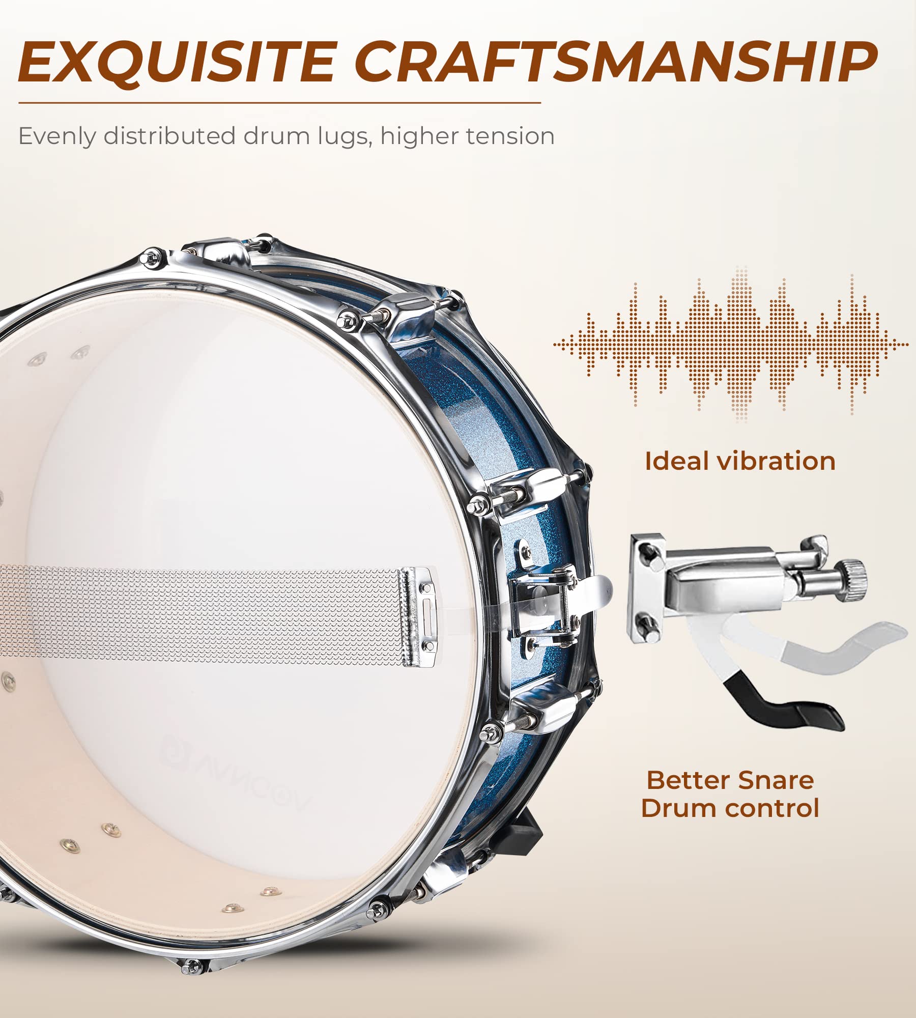Vangoa 5-Piece Full Size Acoustic Drum Set for Beginners - 22 Inch Student Drum Kit with Cymbals, Stands, Stool, Pedal & Sticks (Blue) | Perfect for Teens, Adults & Music Enthusiasts - Home Practice, Studio Recording & Live Performances