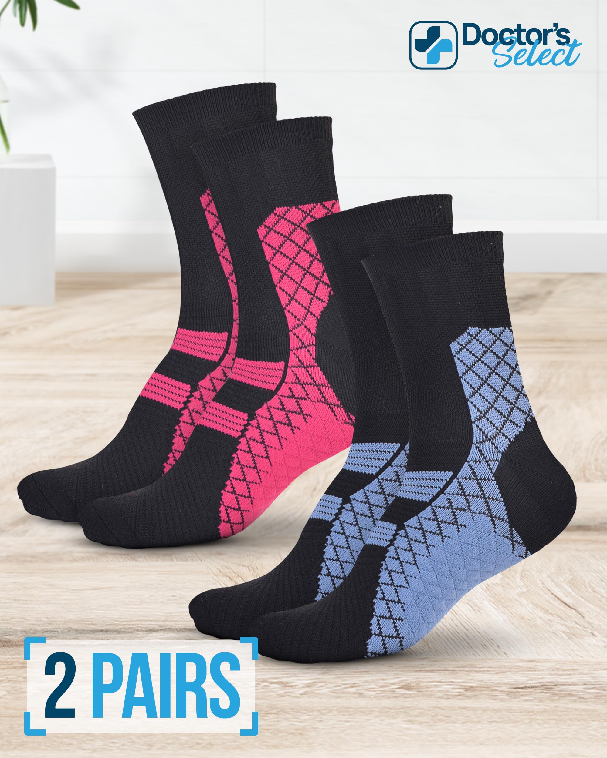 Doctor's Select Plantar Fasciitis Socks - 2 Pairs | Best Compression Socks for Foot Pain Relief & Arch Support | Plantar Fasciitis Treatment Socks for Running, Walking & Daily Comfort