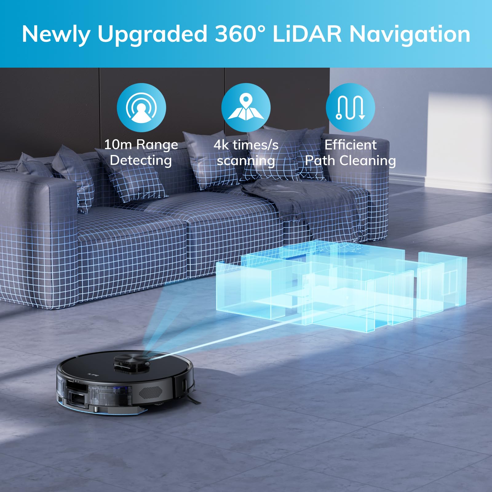 iLIFE A20 Robot Vacuum and Mop Combo with LiDAR Navigation - 3000Pa Strong Suction, Smart Mapping, App/Alexa Control - Ideal for Pet Hair, Hard Floors & Carpets (2.4GHz WiFi) - Perfect for Daily Home Cleaning & Pet Owners