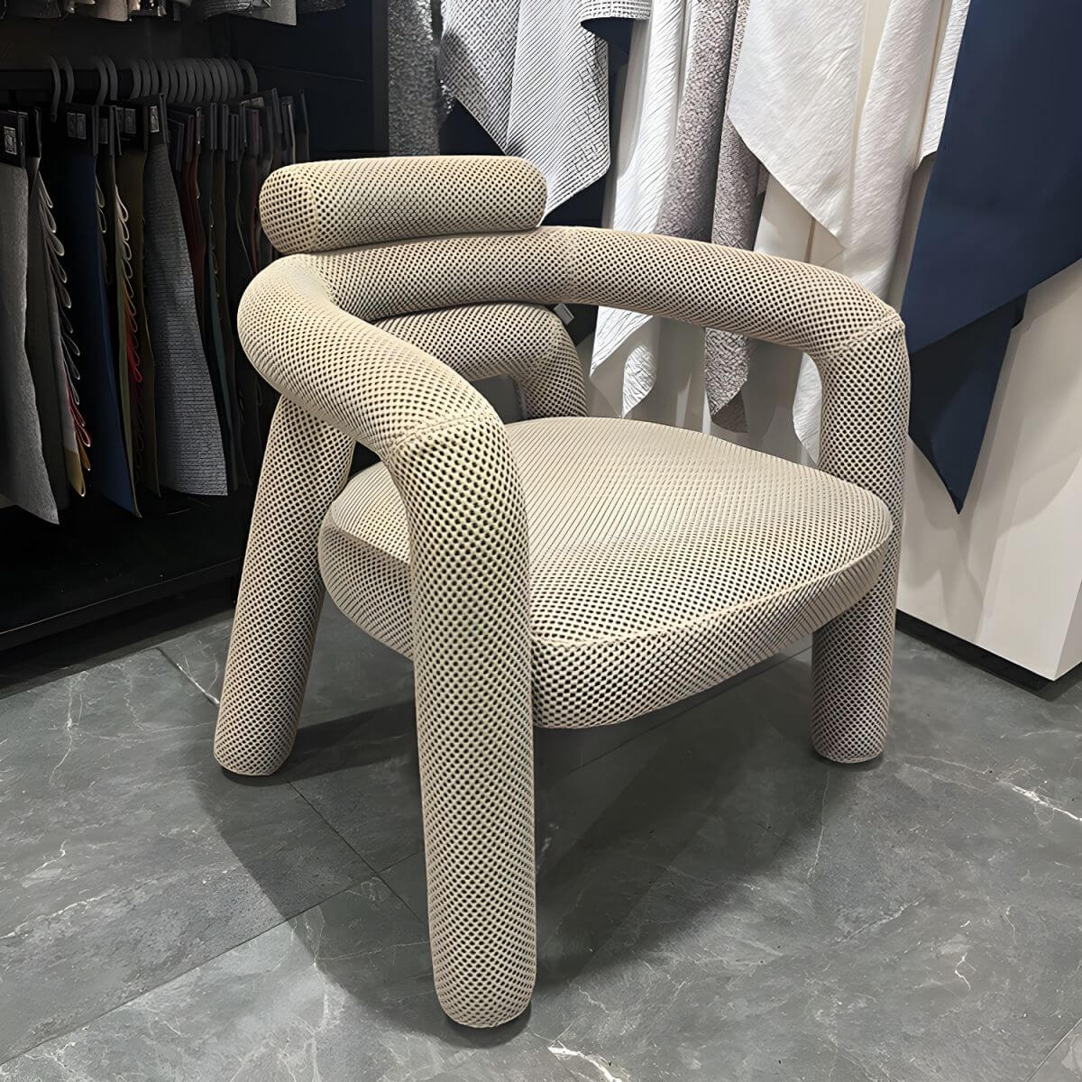 Modern Simple Style Lime Green/Ivory/Dove Grey Curved Arm Chair with Fixed Backrest & Armrests - Perfect for Living Room, Bedroom or Office Seating