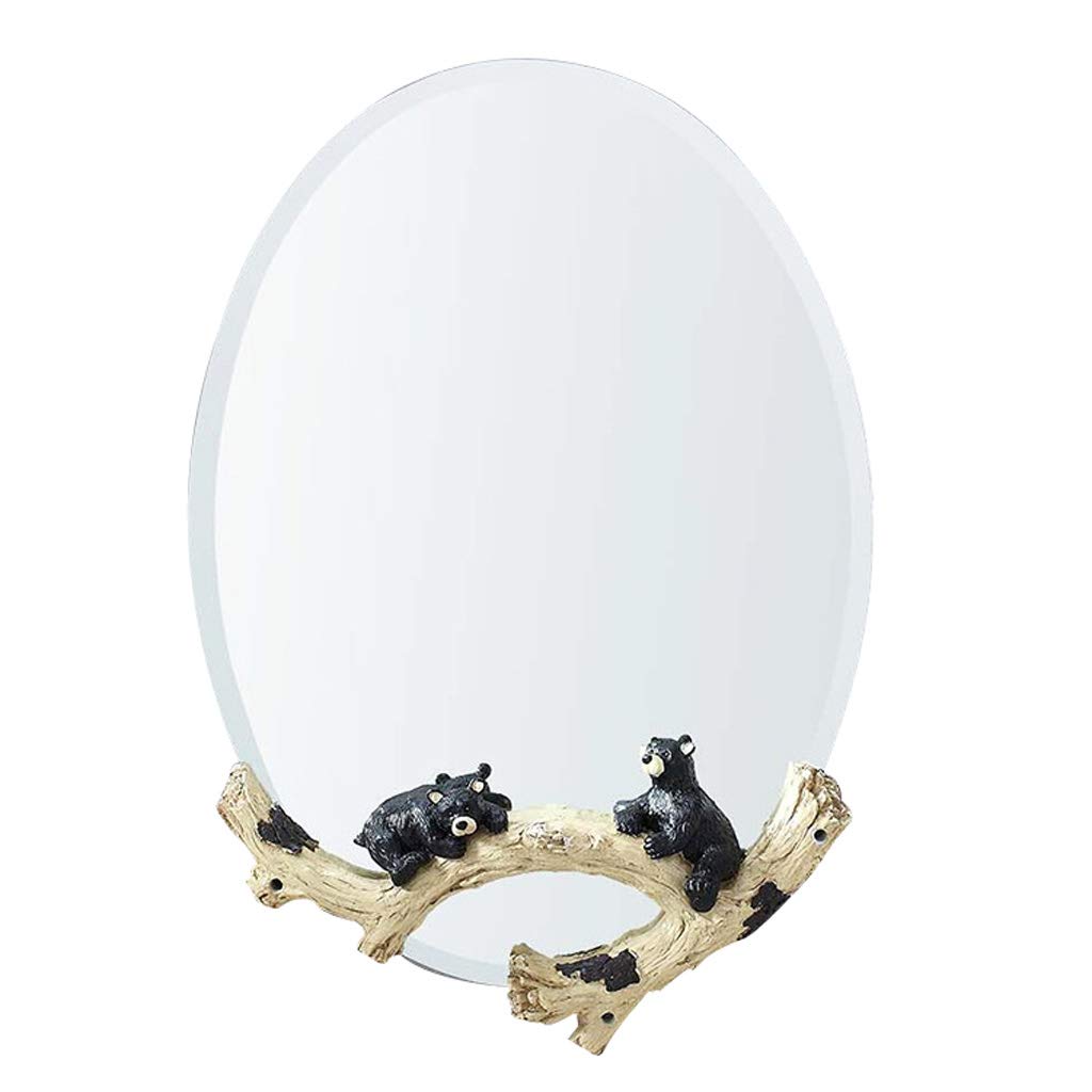 European Minimalist Bathroom Mirror - 5MM HD Silver Mirror with Resin Bear Decoration - Creative Makeup & Dressing Mirror for Kids Room & Kindergarten - Perfect for Home Decor, Vanity & Nursery