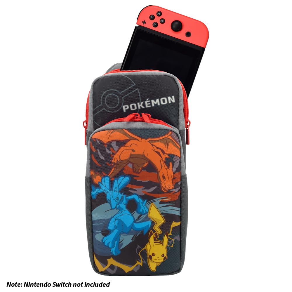 HORI Official Licensed Nintendo & Pokémon Adventure Pouch for Nintendo Switch & OLED Model - Pikachu, Charizard & Lucario Design - Perfect for Travel, Gaming Storage & Protection