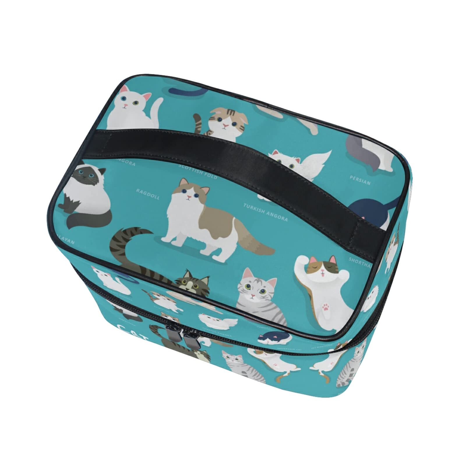 Cute Animal Print Cosmetic Bag - Cat & Rabbit Design Makeup Pouch with Zipper for Women & Girls | Travel Toiletry Organizer for Cosmetics, Brushes, and Accessories
