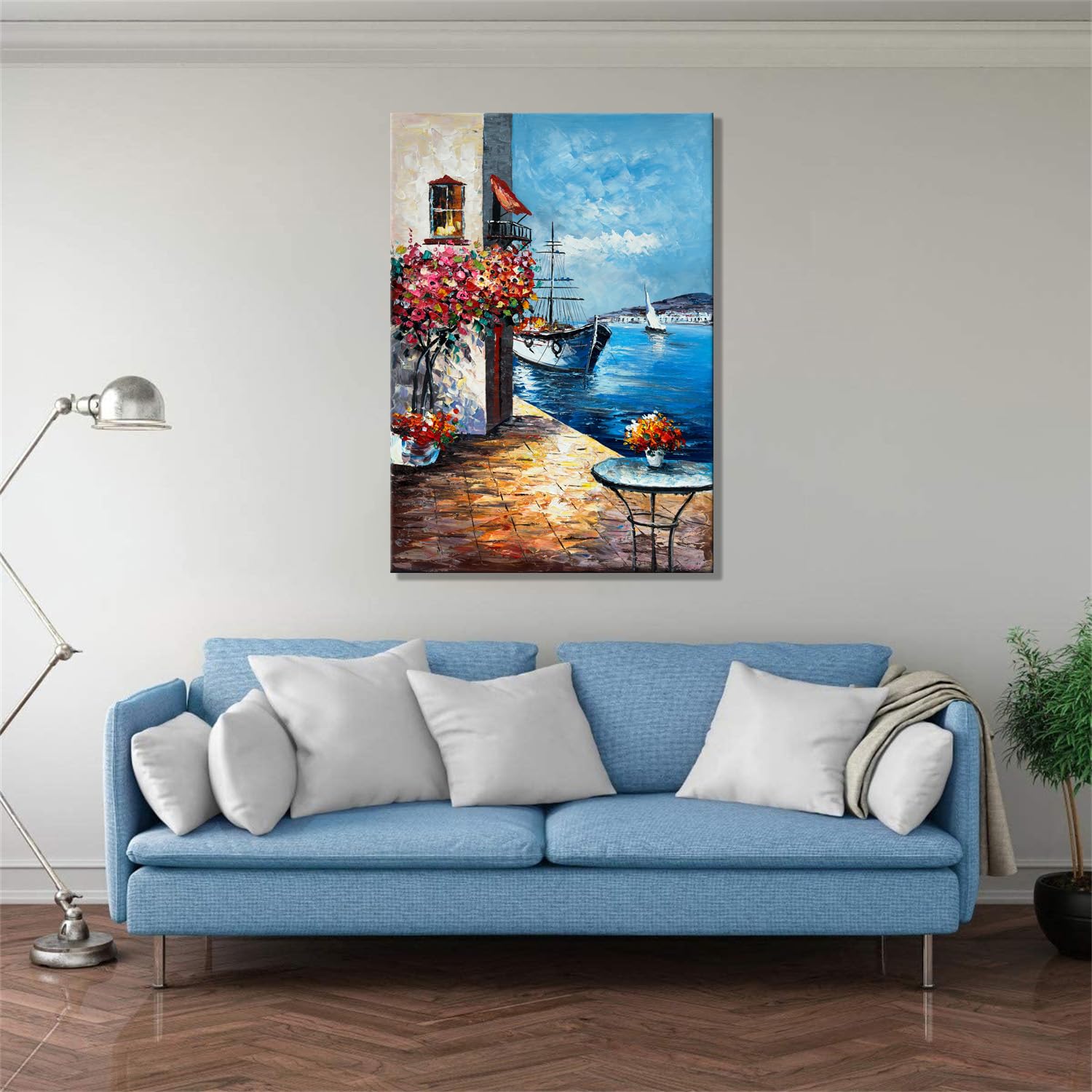 Alenoss Handmade Mediterranean Landscape Painting - 28x40 Inches Large 3D Wall Art for Living Room, Bedroom & Office Decor - Framed Abstract Canvas Art with Contemporary Texture - Perfect for Modern Home & Office Wall Decorations