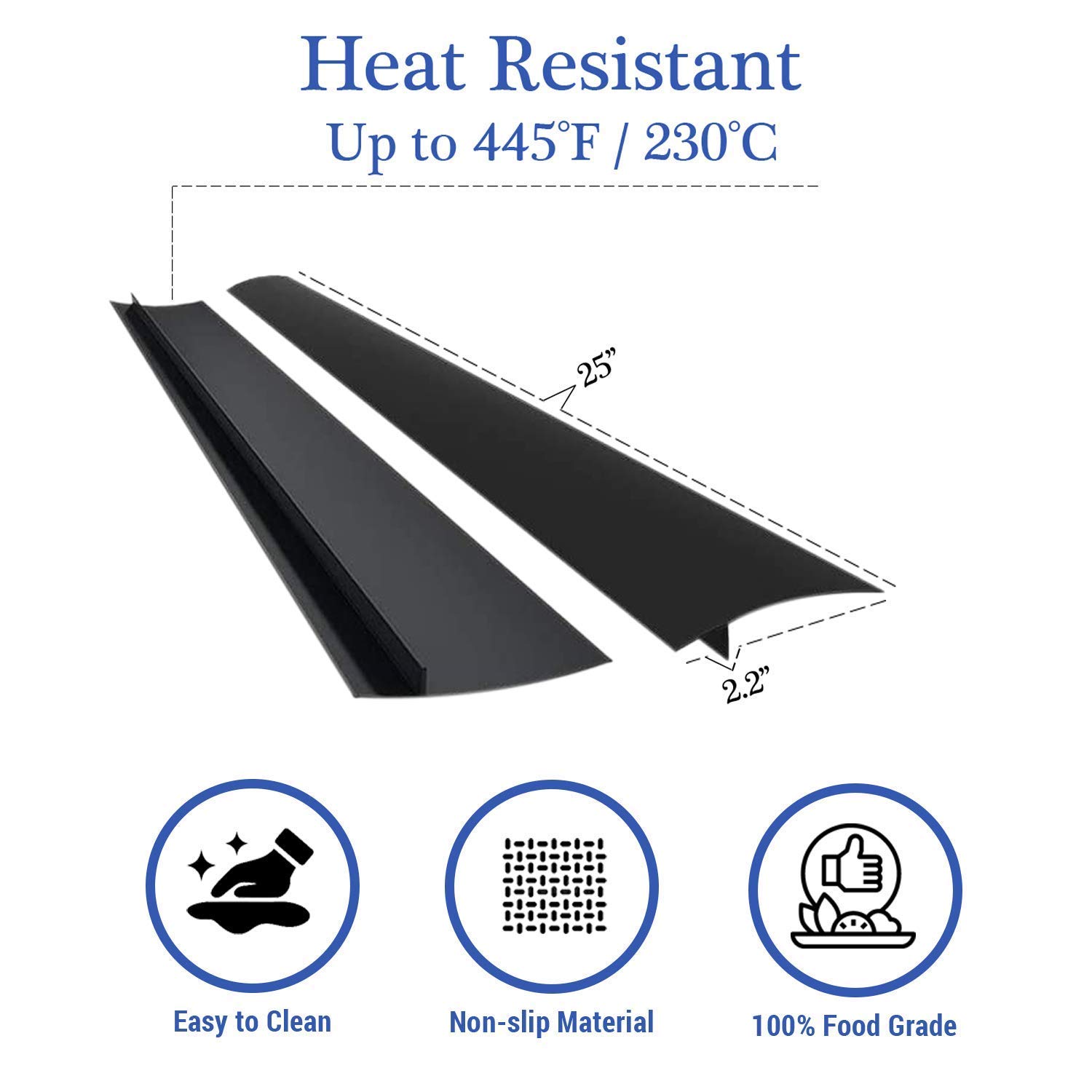 Heat Resistant Silicone Stove Gap Covers (2 Pack) - 25 Inch Black Oven Gap Filler for Stovetop & Countertop Protection | Easy Clean Kitchen Safety Accessory for Gas & Electric Ranges