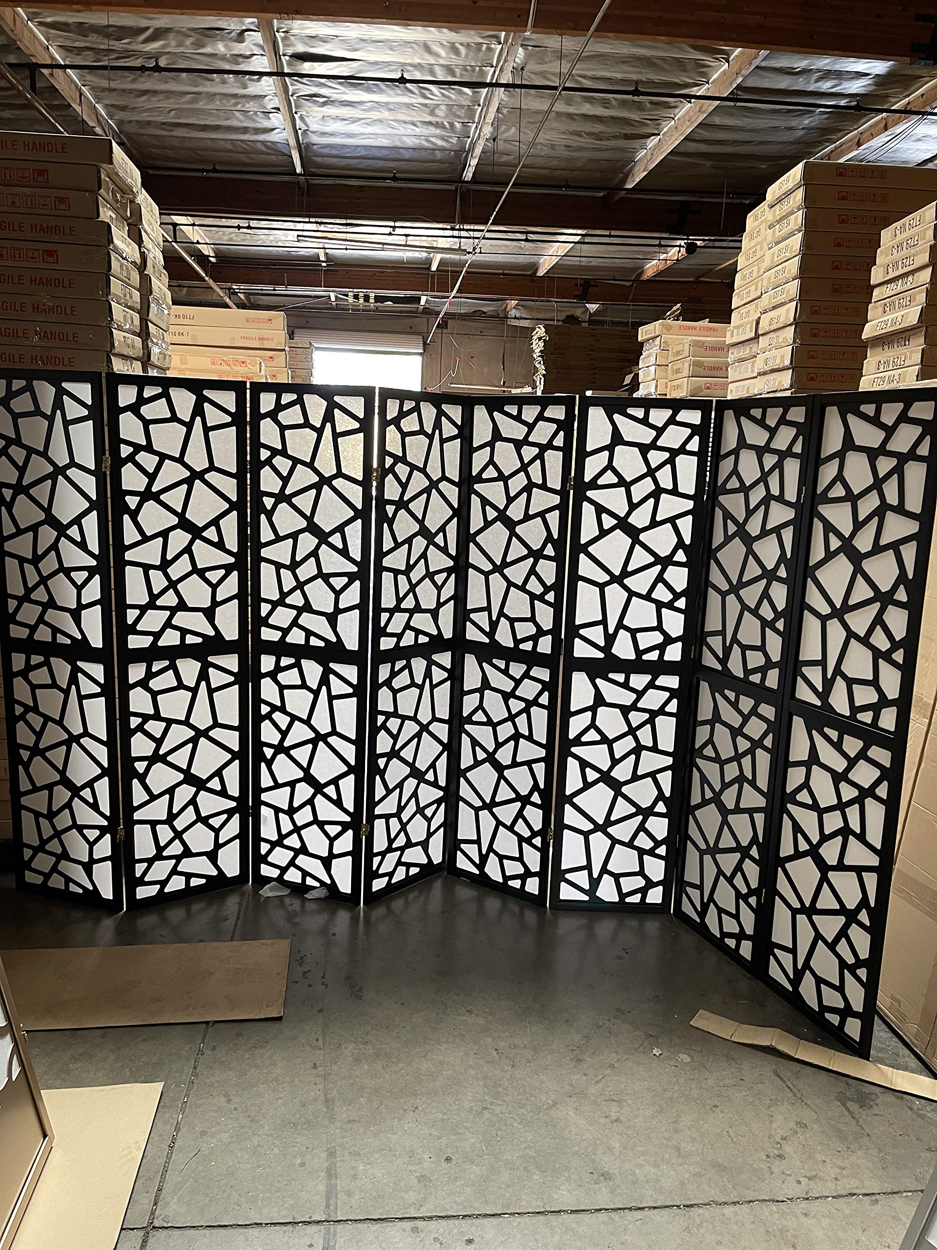 GYANO Modern Square Room Divider Screen - 3 to 10 Panel Folding Partition (Black, 8 Panels) for Home Office, Living Room & Bedroom Privacy