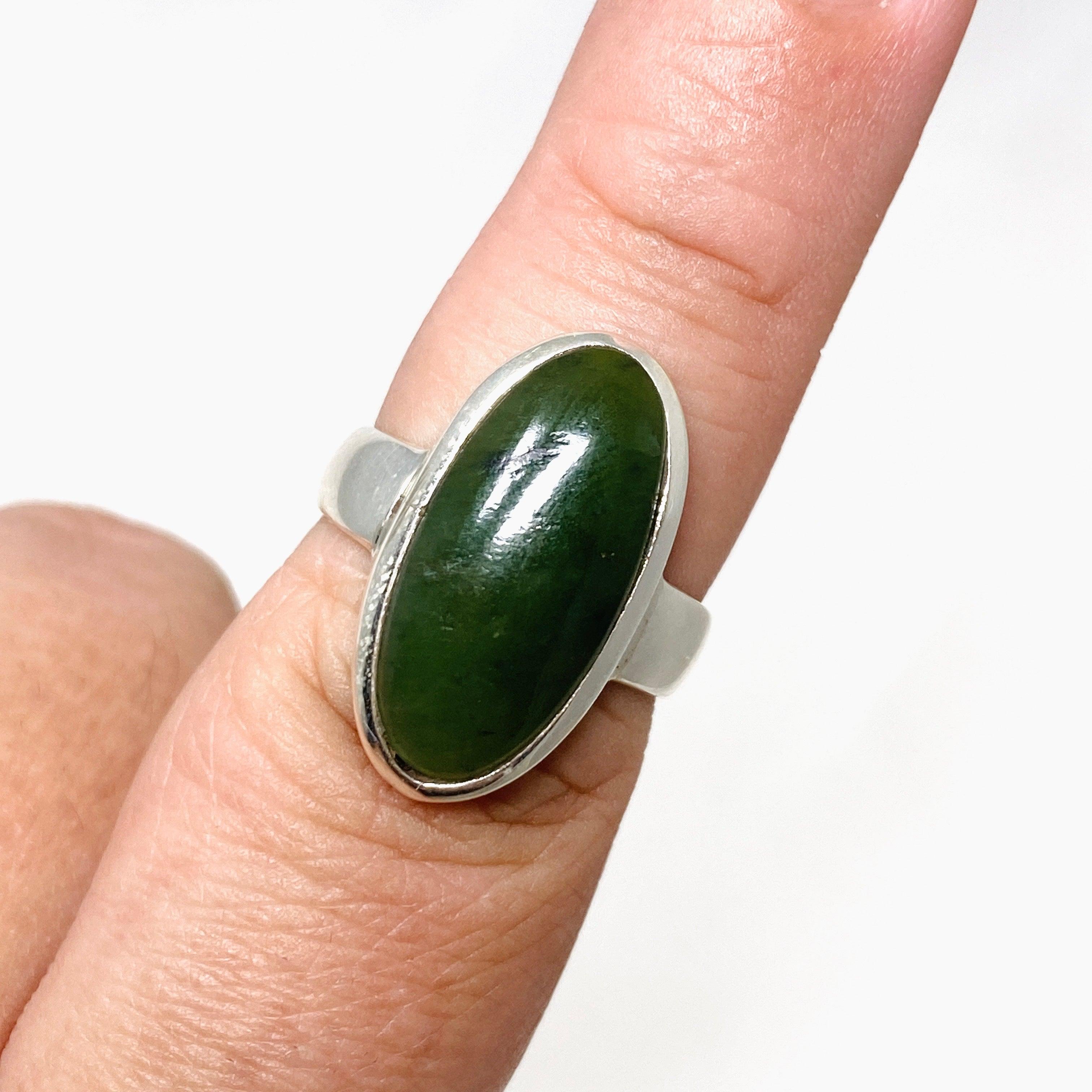 Natural Siberian Jade Nephrite Oval Ring - Size 8, Handcrafted Jewelry for Women - Perfect for Weddings, Anniversaries & Special Occasions