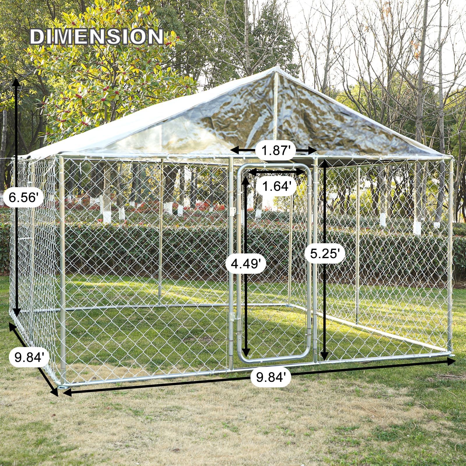 10x10x7FT Heavy Duty Outdoor Dog Kennel with Roof - Large Secure Lock Dog Cage, Waterproof & UV-Resistant Dog Playpen for Big Dogs - Perfect for Backyard, Kennel Runs, and Outdoor Dog Safety