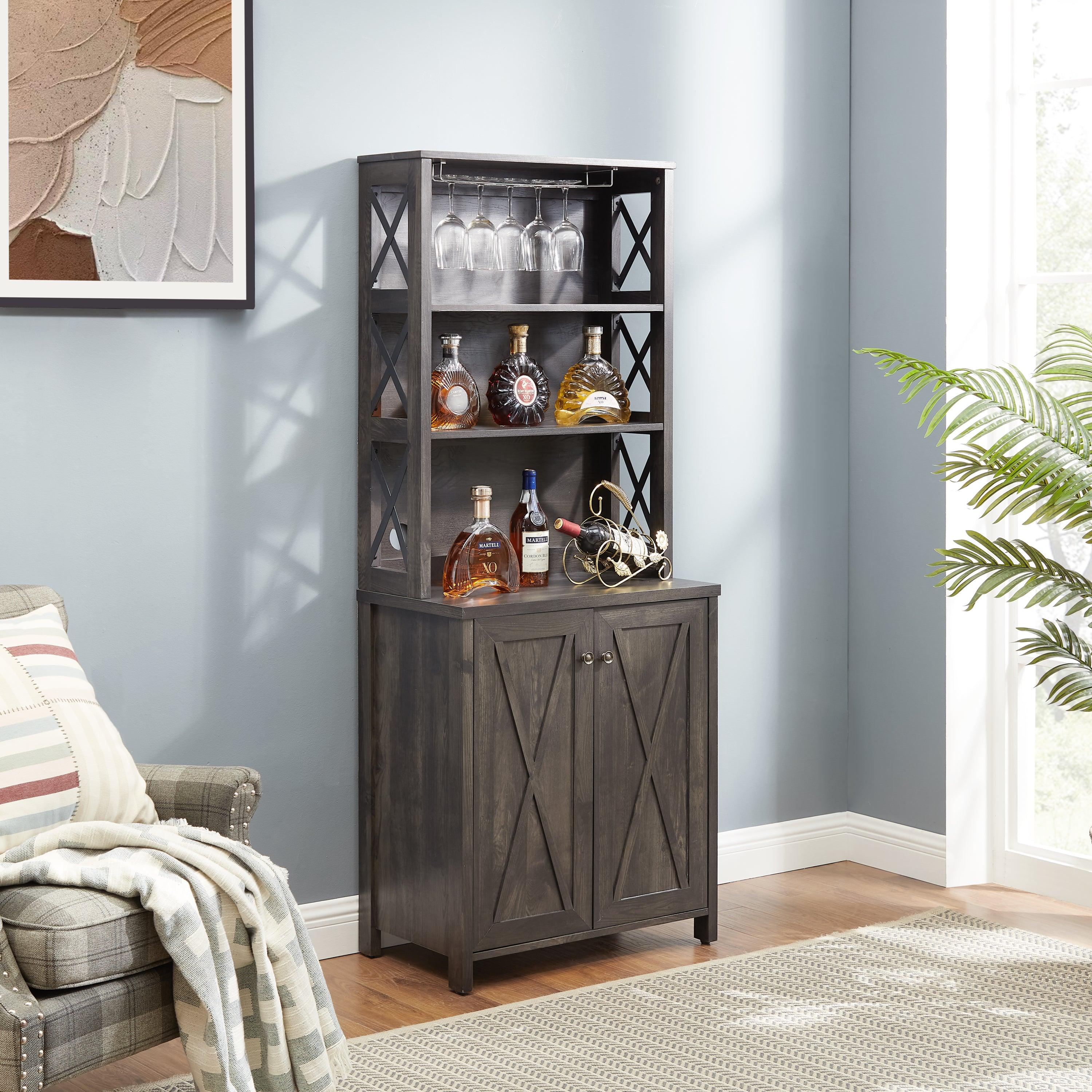Modern Coffee Bar Cabinet with Microwave Stand - Metal Frame & Hollow Out Barn Design - 26.77