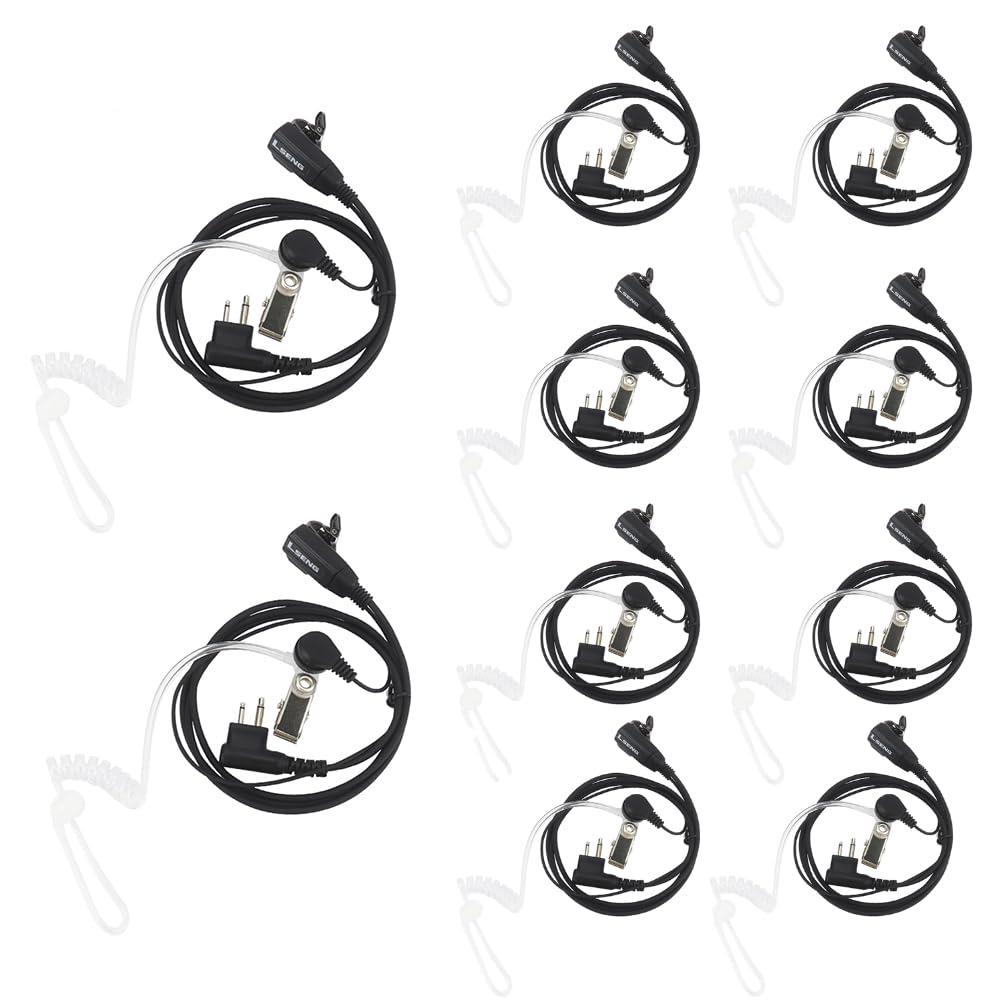 10 Pack Acoustic Tube Earpiece with PTT Mic - 2 Pin Walkie Talkie Headset Compatible with Motorola CP200, GP2000, CLS1450 & 2-Way Radios - Ideal for Security, Construction & Event Staff Communication