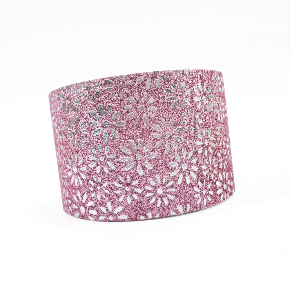 5Mets 38mm Glitter Synthetic Leather Ribbon - Sparkly Faux Leather Craft Ribbon for DIY, Gift Wrapping, Hair Accessories, Christmas Ornaments & Home Decor (Pink)