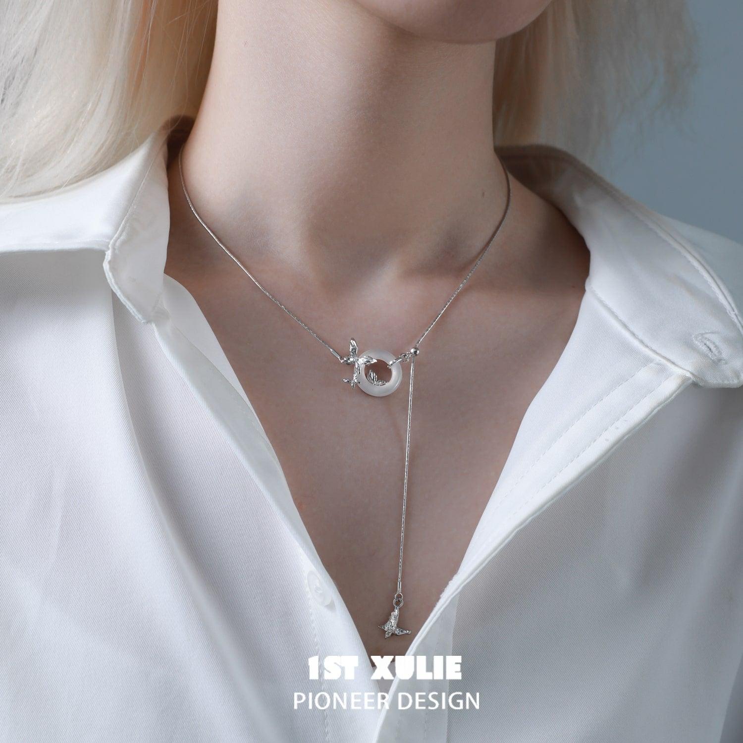 Whiterfly S925 Sterling Silver White Chalcedony Necklace for Women - Elegant Gemstone Jewelry Gift for Birthday, Anniversary & Special Occasions