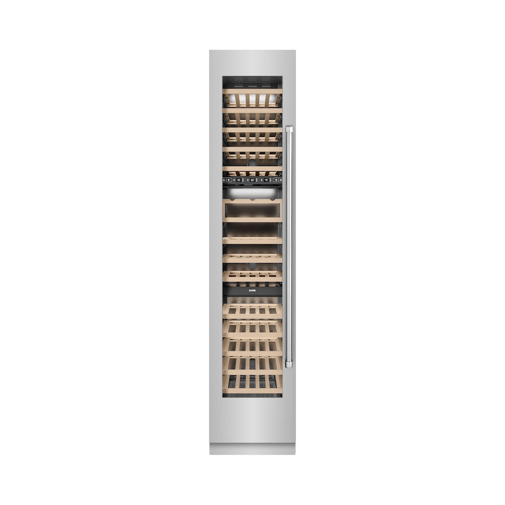 ZLINE 18 Inch 9.0 Cubic Feet Triple Zone 68 Bottle Left Hinge Stainless Steel Column Wine Cooler - Perfect for Home Bars, Wine Cellars, and Entertaining Spaces (RCWVL 304 18)