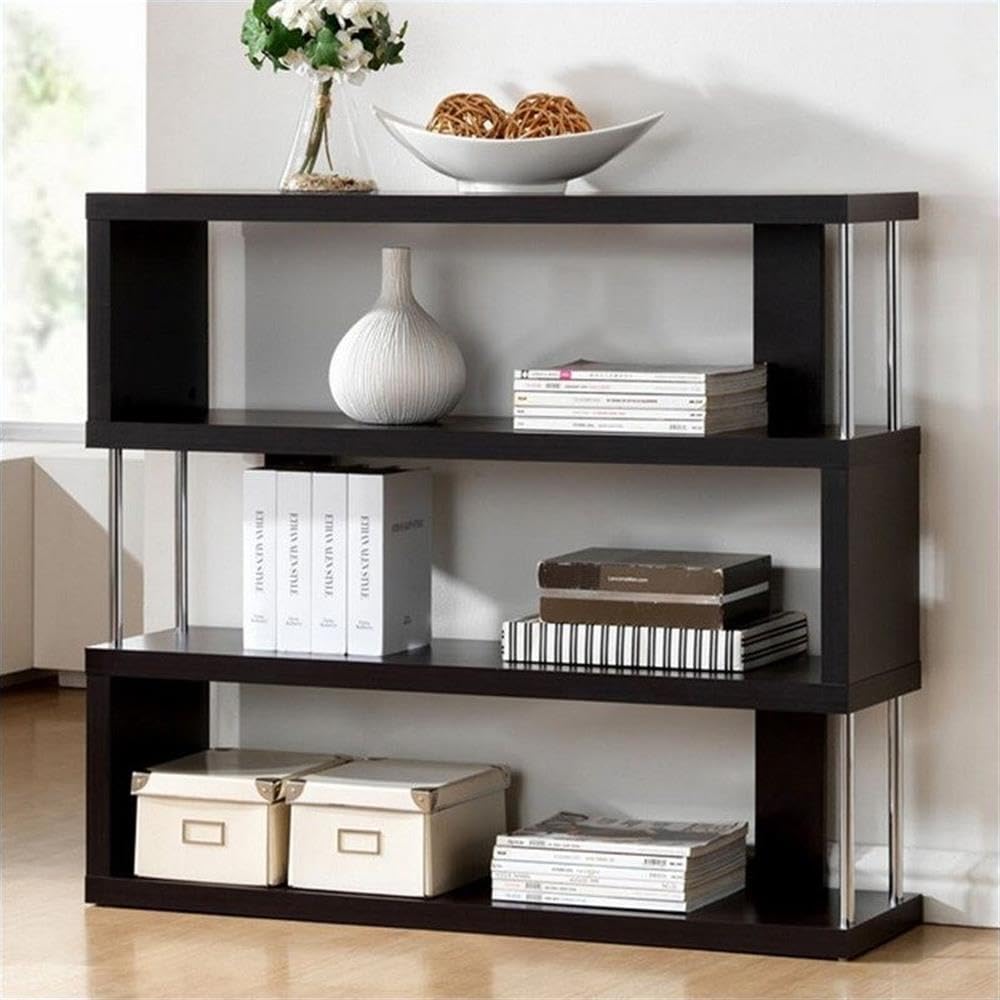 Allora 3-Tier Dark Brown Wooden Bookcase - Sturdy Bookshelf for Living Room, Bedroom, or Office Storage & Organization