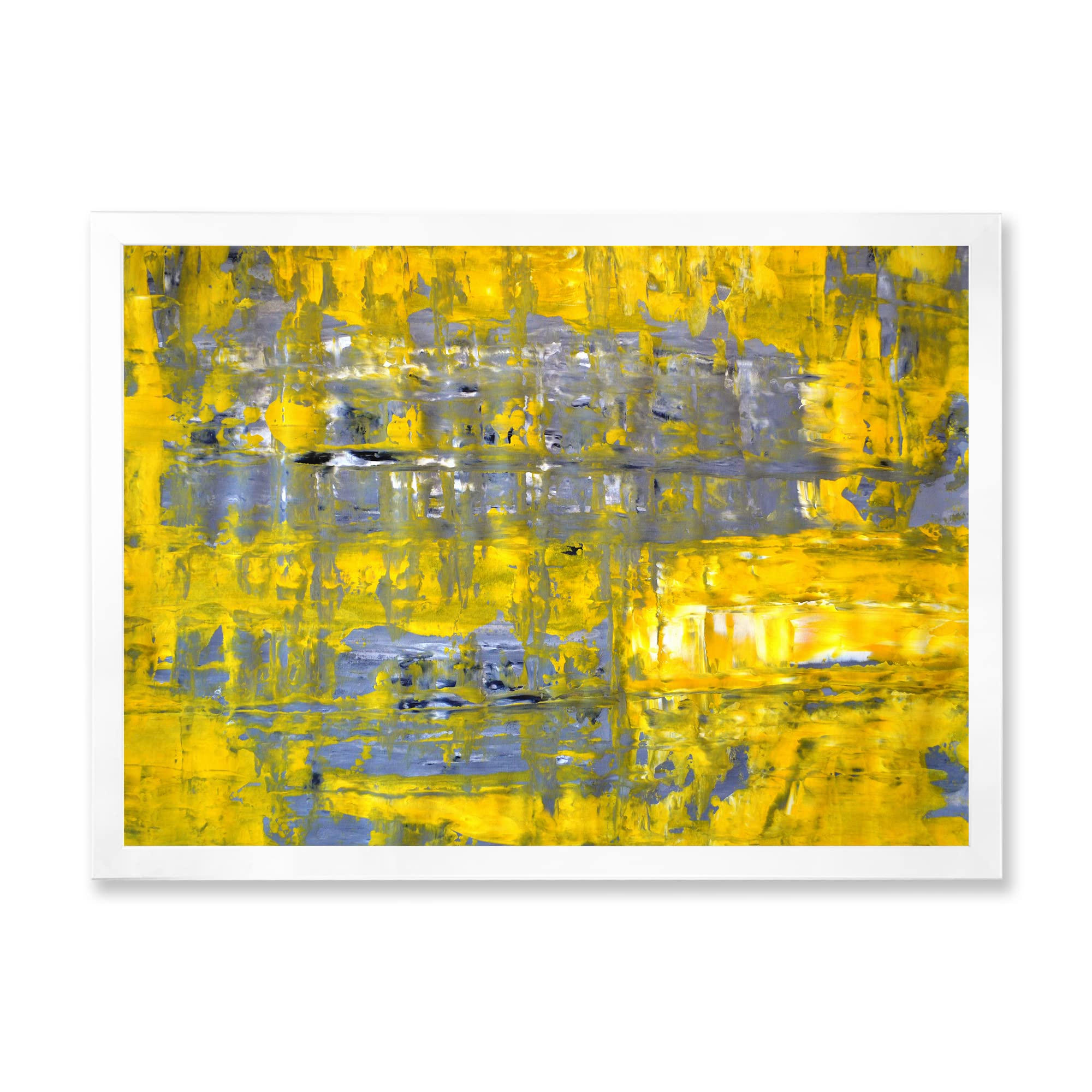 DesignQ Yellow Meets Grey Abstract Art Print - Modern Framed Wall Decor for Living Room, Bedroom & Office - Contemporary Home & Office Decoration