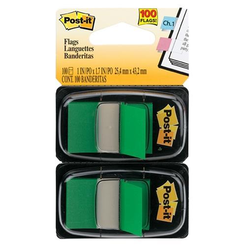 3M Sticky Post It Flags Green 25 x 43mm (680 GN2) - Colorful Page Markers for Books, Office Files & Document Organization - Perfect for Students, Teachers & Office Use
