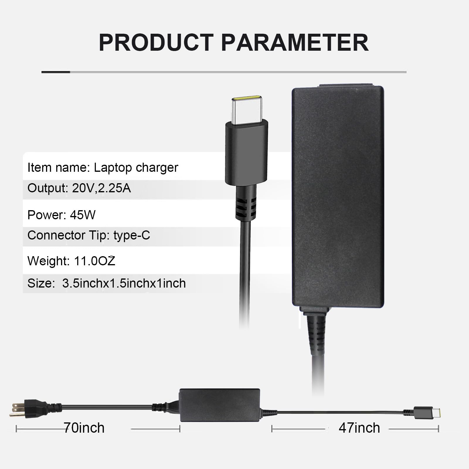 45W USB C Fast Charger for Lenovo Chromebook - Compatible with Lenovo Laptops - Type C Power Adapter with Quick Charge - Perfect for Home, Office & Travel Use