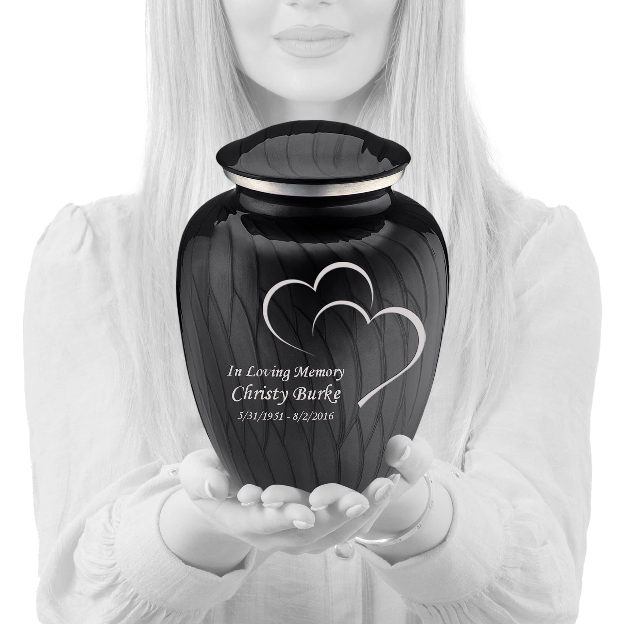 Premium Personalized Heart Cremation Urn for Ashes - Large Pearl Black Funeral Urn for Adults with Double-Sided Engraving - Holds 200 lbs - Perfect for Memorial Services & Home Display