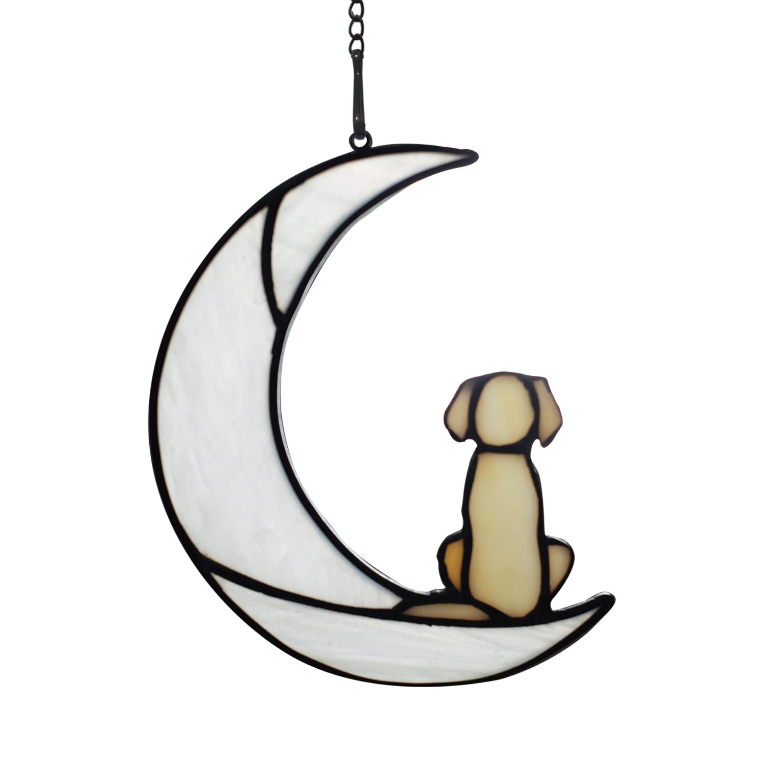 BOXCASA Stained Glass Dog on Moon Suncatcher - Pet Loss Sympathy Gift, Memorial Keepsake for Dog Lovers - Perfect for Windows, Home Decor & Healing After Losing a Beloved Pet