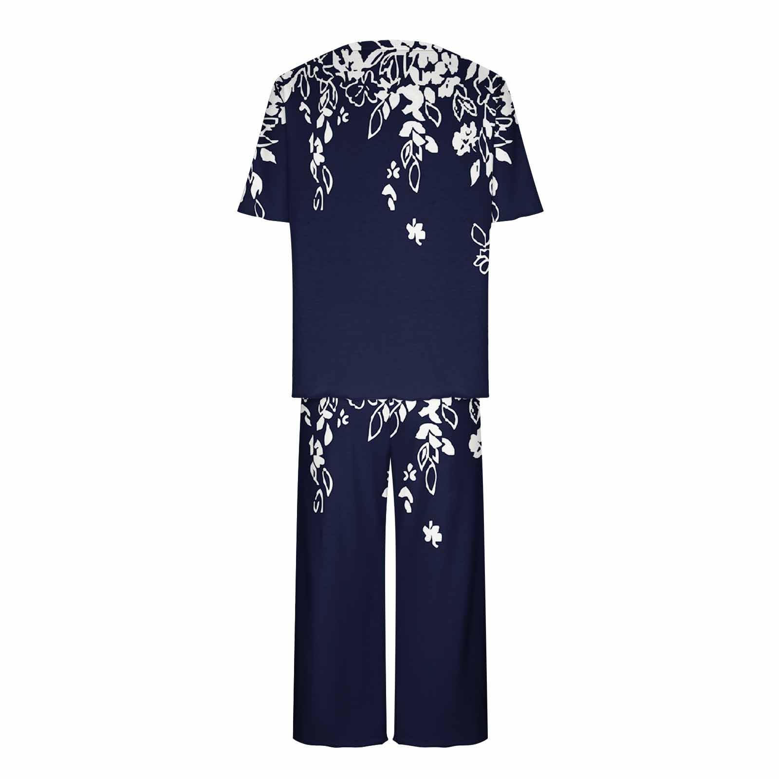 Women's Summer Pajama Sets - Soft Lightweight Short Sleeve Crewneck Top & Loose Lounge Pants - Comfy Sleepwear for Nighttime, Lounging & Vacation - Perfect for Bedtime, Relaxing at Home or Travel