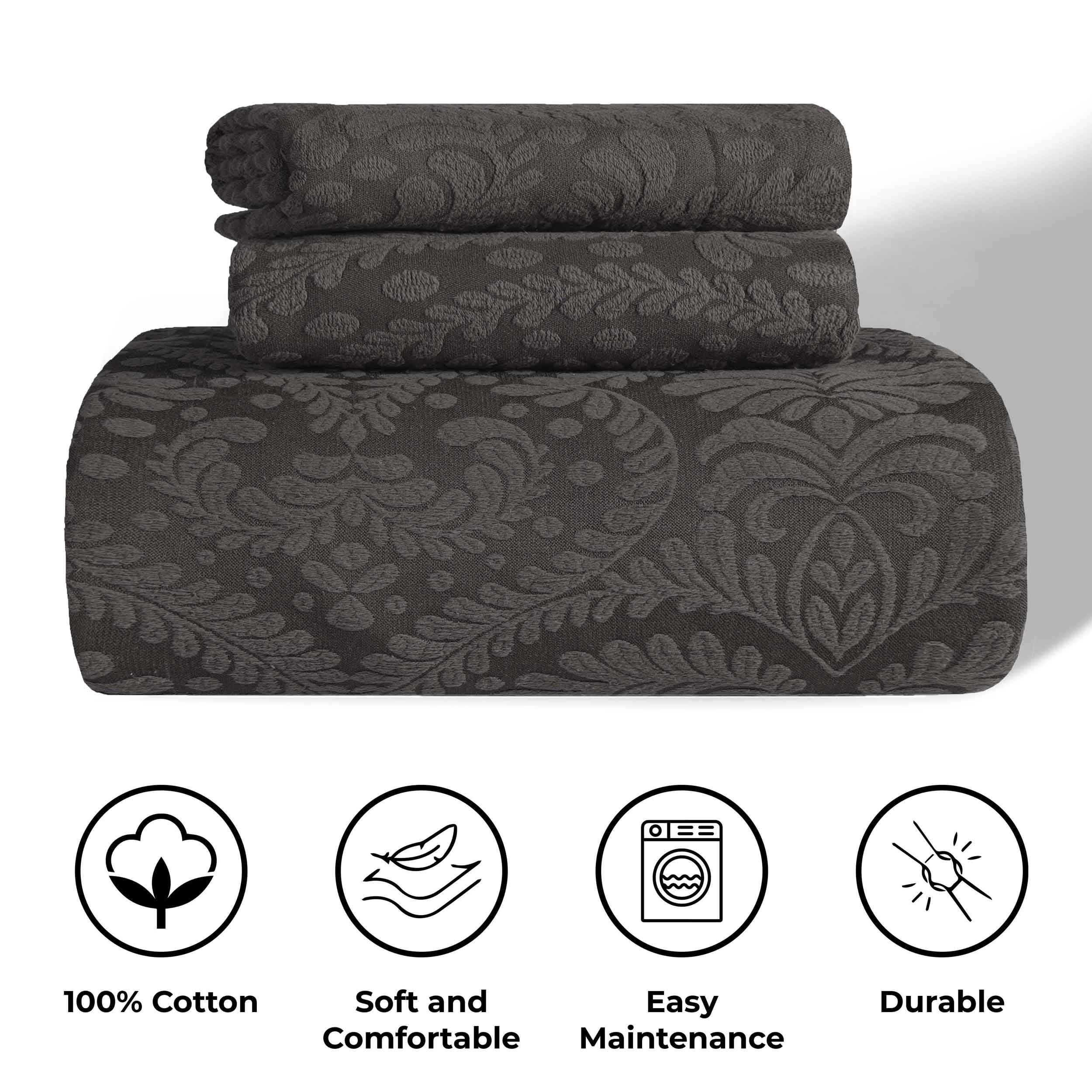 Premium Aspen Cotton Blend Jacquard Woven Floral Bedspread Set with Scalloped Edges - Queen Size Luxury Bedding for Master Bedroom & Guest Room Decor
