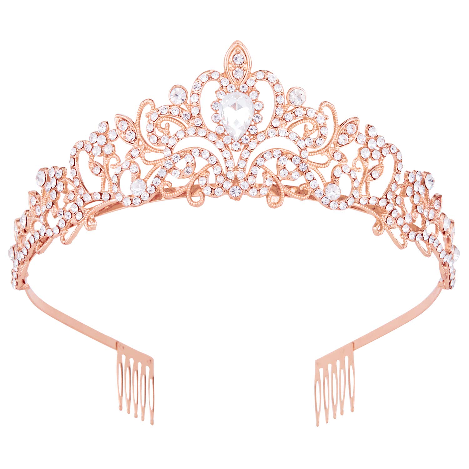Elegant Rose Gold Crystal Rhinestone Tiara Crown for Women & Girls - Perfect for Bridal, Birthday, Wedding, Pageant, Prom, Halloween & Costume Parties | Hair Accessories with Combs for Princess & Queen Looks