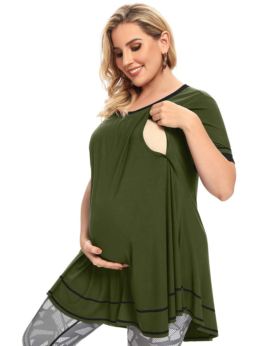 MONNURO Women's Plus Size Nursing Maternity Tops - Short Sleeve Casual Swing Tunic for Breastfeeding | Comfortable Loose Fit Nursing Shirts for Pregnancy & Postpartum | Perfect for Daily Wear, Outings & Nursing in Public