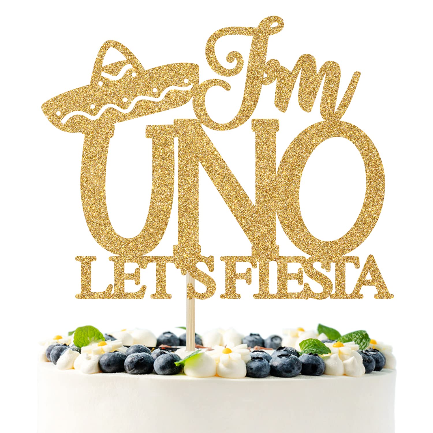 Gold Glitter 'I'm Uno' Let's Fiesta Cake Topper - Feliz Cumpleaños Birthday Cake Decorations for Mexican Fiesta Theme Parties, 1st Birthday & Baby Showers - Perfect for Cinco de Mayo, Quinceañera & Themed Celebrations