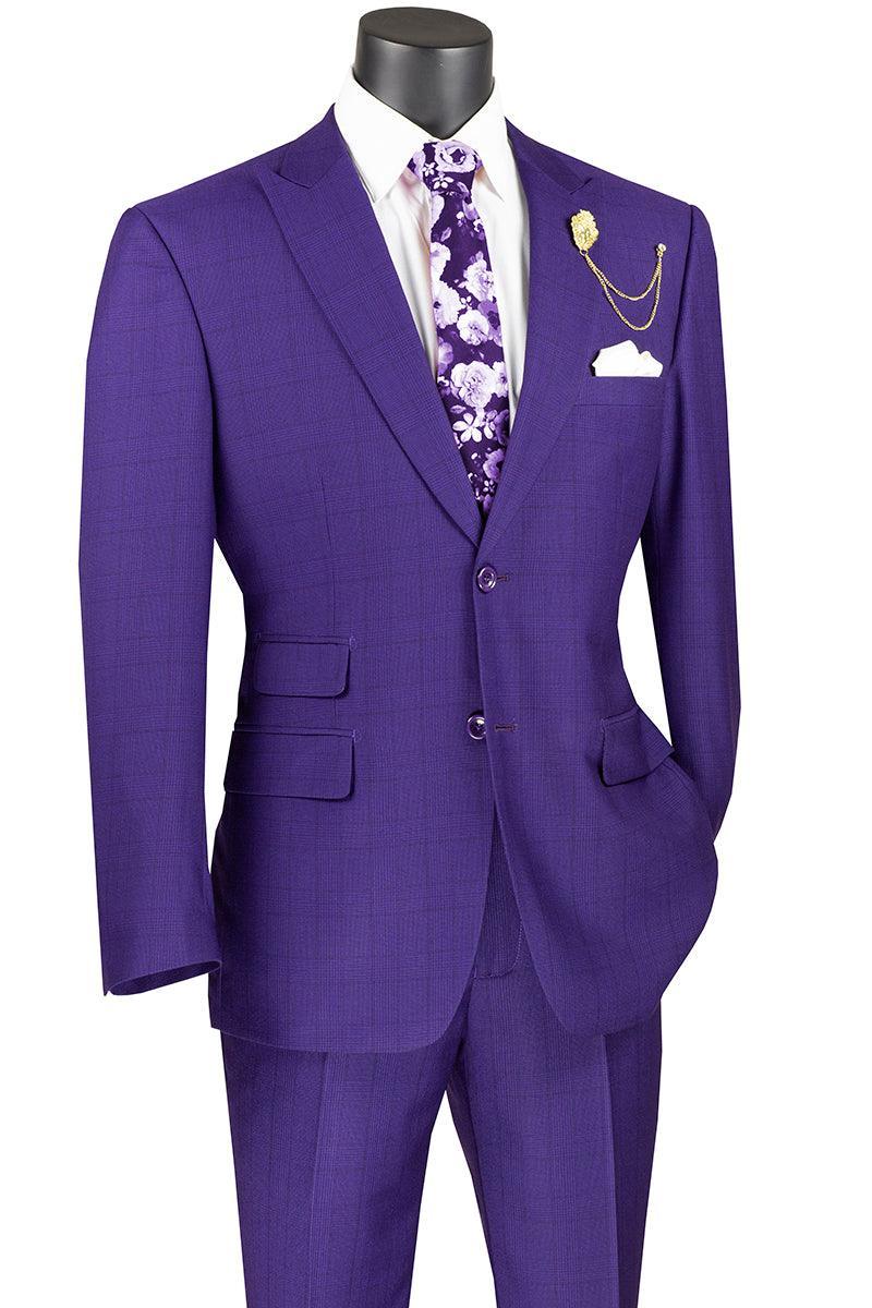 Modern Fit Purple Windowpane 2-Piece Suit for Men - Business Formal Attire & Wedding Outfit