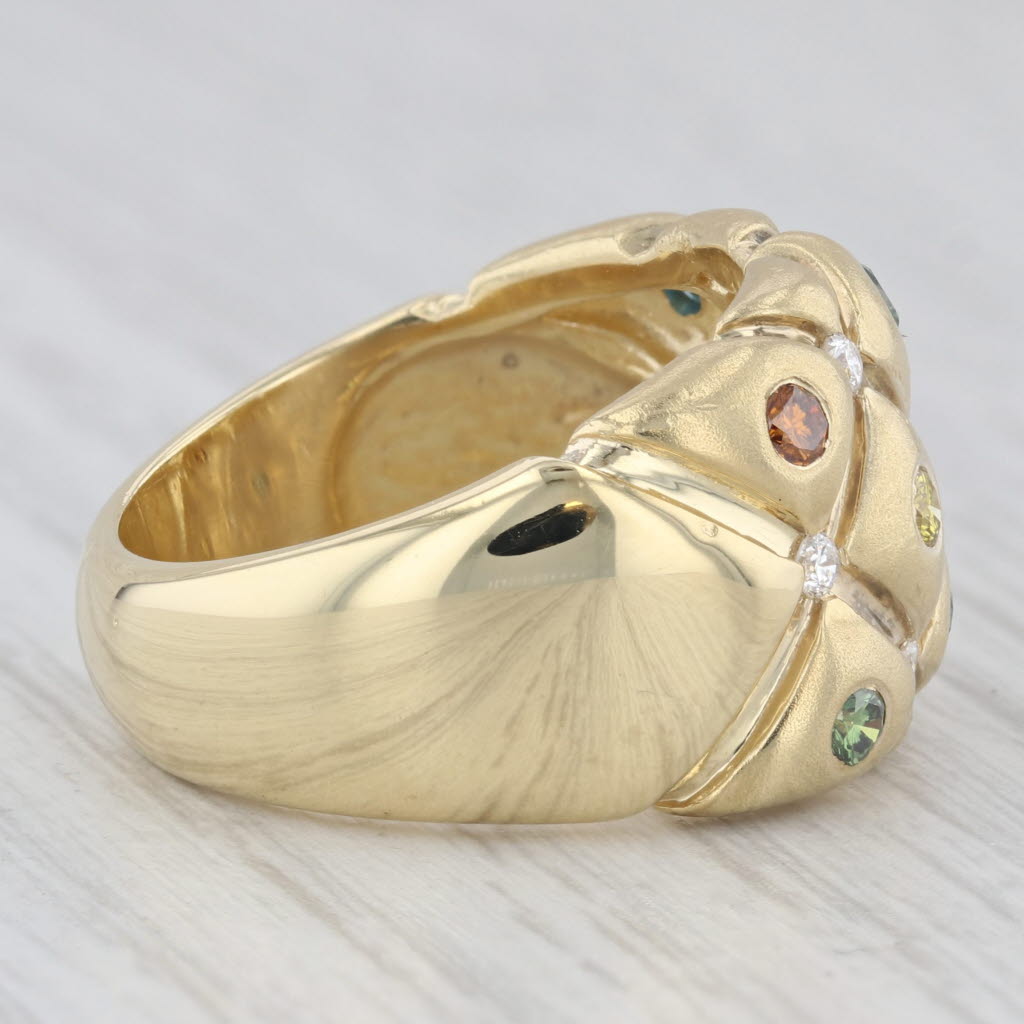 0.47ctw Multicolor Diamond Crosshatch Ring - 18k Yellow Gold Size 7.25 - Elegant Wedding Band, Anniversary Gift, Valentine's Day Jewelry for Her