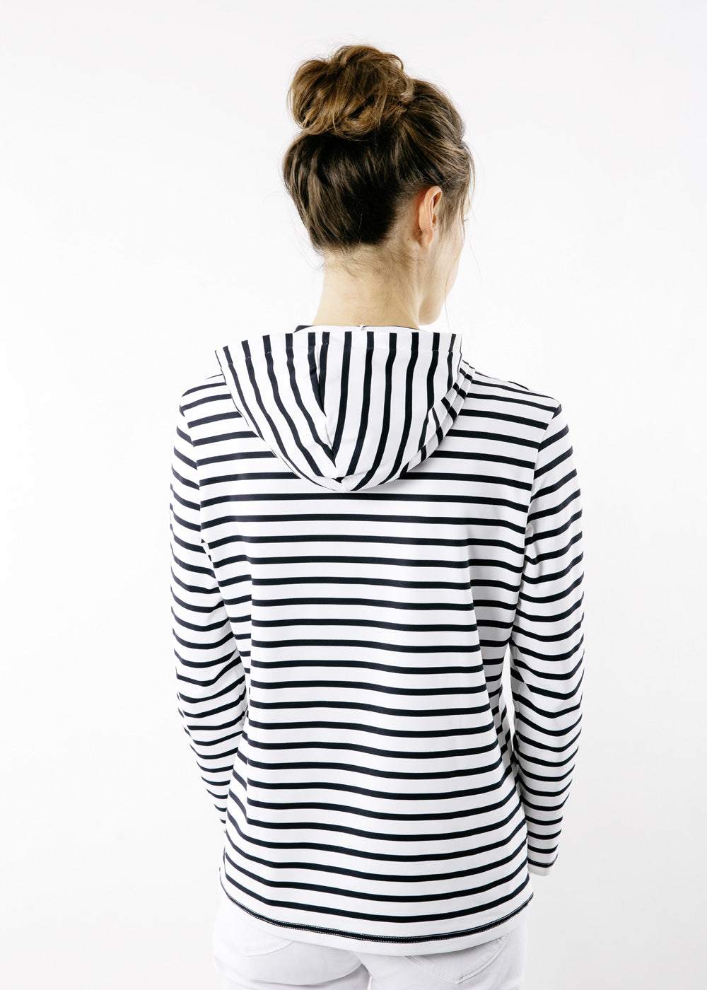 PLOUGASTEL II Striped Hoodie Jacket - Stretch Fabric with UV Protection (White/Navy) - Perfect for Outdoor Activities & Casual Wear