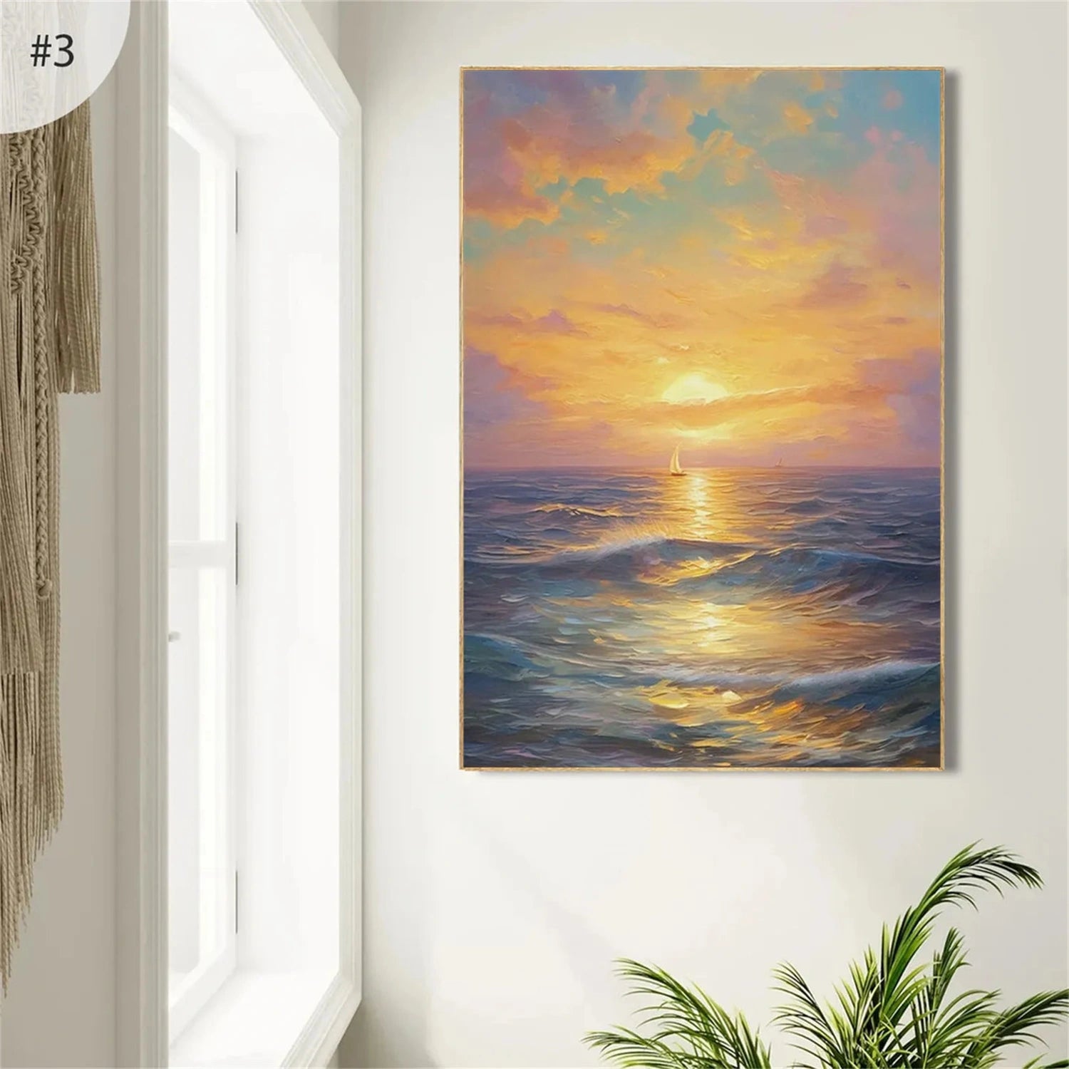 Ocean and Sky Painting Set of 3 - Coastal Wall Art Decor for Living Room, Bedroom, Office - Modern Seascape Canvas Prints (OS 215)