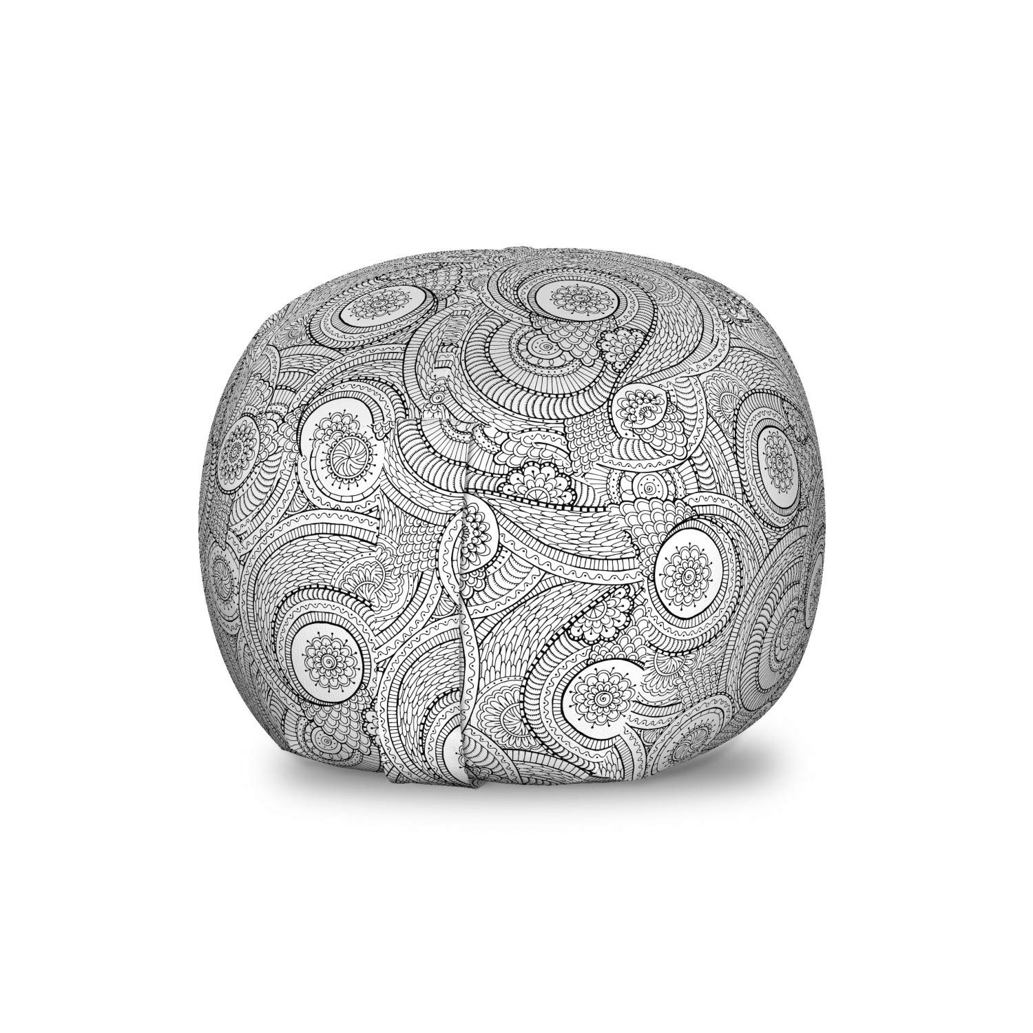 Ambesonne Black and White Floral Mandala Toy Storage Bag Chair - Washable Stuffed Animal Organizer for Kids' Room, Nursery, or Playroom - Small Size with Swirl Patterns - Perfect for Organizing Toys, Blankets, and Plushies