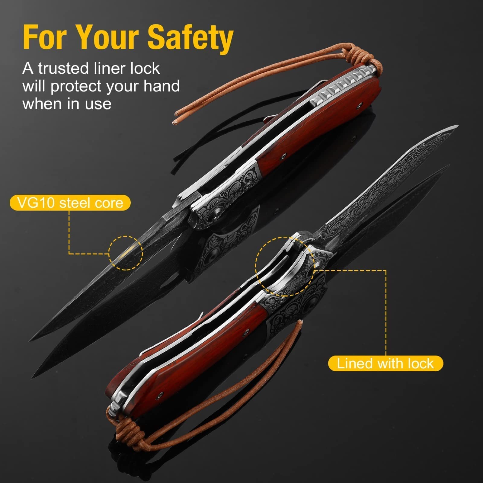 Premium Damascus Steel Pocket Knife for Men - Handmade Real Damascus Folding Knife with Clip & Leather Sheath - Perfect Gift for Father's Day, Valentine's Day - Ideal for Camping, Hiking, Outdoor Adventures & Everyday Carry (EDC)