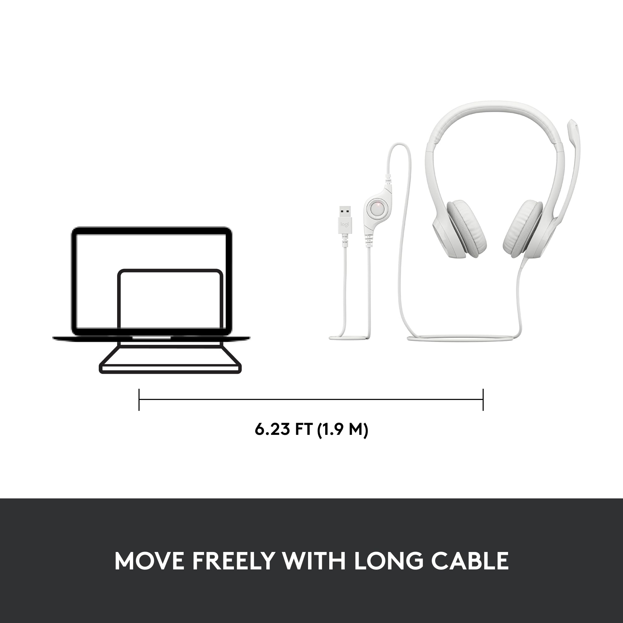 Logitech H390 Wired USB Headset with Noise Cancelling Mic for PC & Laptop - Stereo Headphones with In-Line Controls for Video Meetings, Online Classes, Gaming & Music - Off White | Perfect for Remote Work, Zoom Calls & Home Office Setup