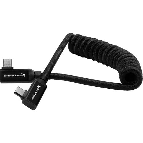 Kondor Blue 12-24 Inch Coiled USB C Right Angle Braided Cable - Durable Fast Charging Cord for MacBook, iPad, iPhone - Perfect for Studio, Office & Travel (Black)