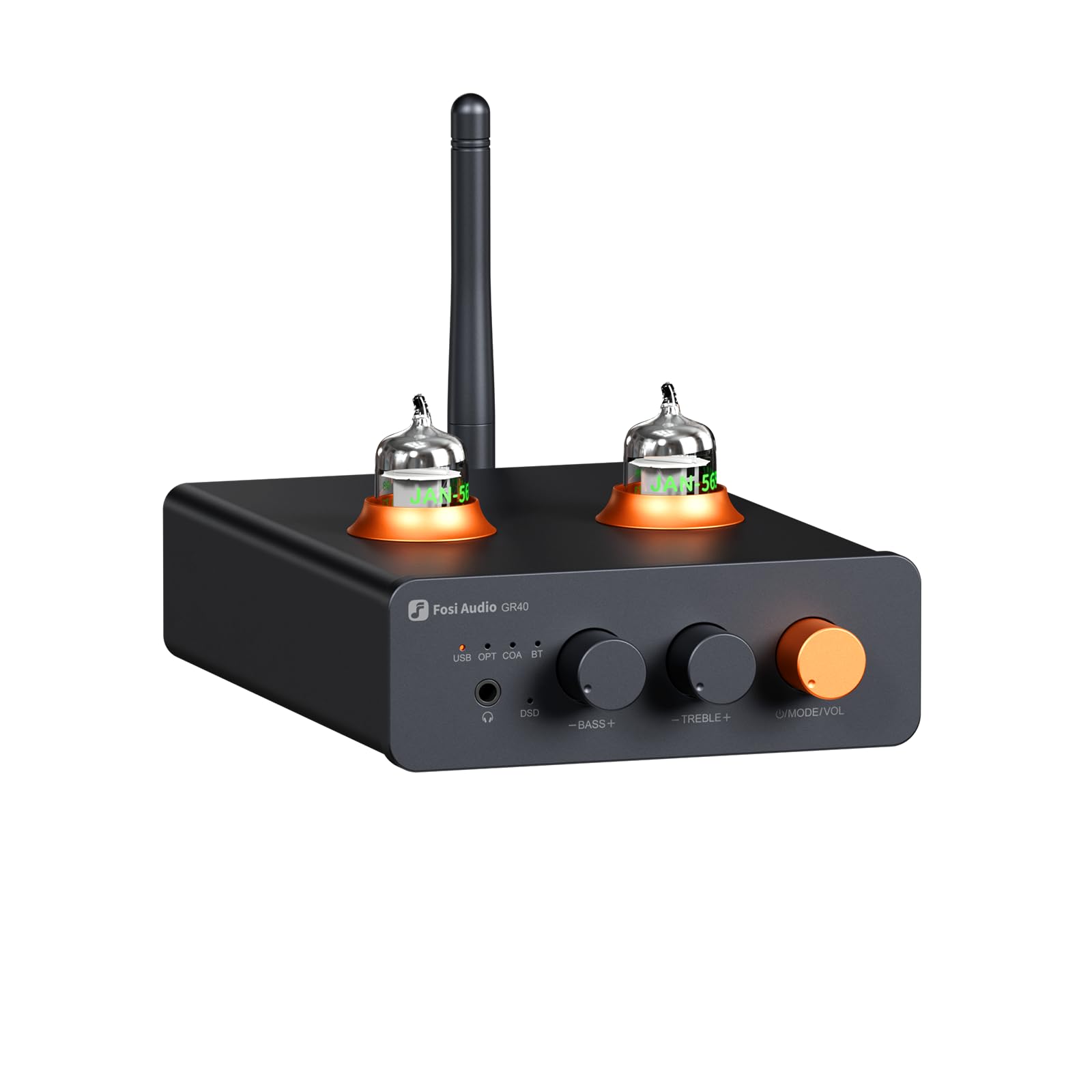 Fosi Audio GR40 Tube Preamplifier with DAC - Hi-Fi Stereo Headphone Amplifier for Home Audio System | 3.5mm Output for Active Speakers & Headphones | Bluetooth/USB/Optical/Coaxial Digital to Analog Converter | Perfect for Music Production, Gaming & Audiophile Listening