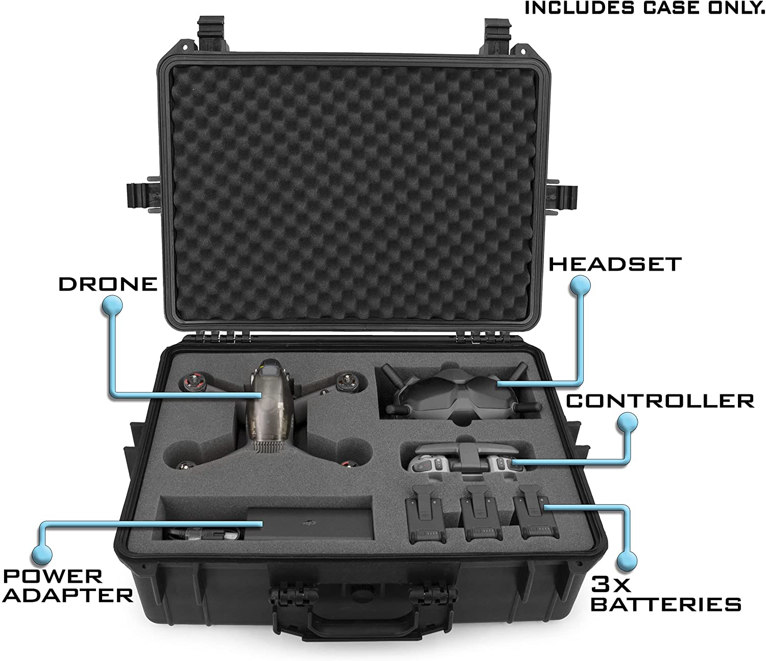 CASEMATIX Hard Carrying Case for DJI FPV Combo Drone & Accessories - Waterproof Protective Storage Case with Custom Foam Insert | Perfect for Travel, Outdoor Adventures & Drone Protection