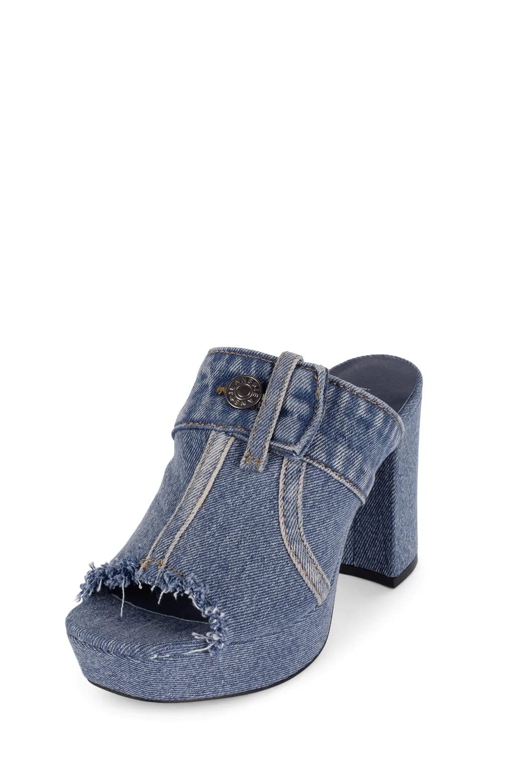 Jeffrey Campbell Magda-Jn Blue Denim Square Open Toe Platform Mule Sandals for Women - Comfortable Summer Shoes for Casual Outings & Beach Wear