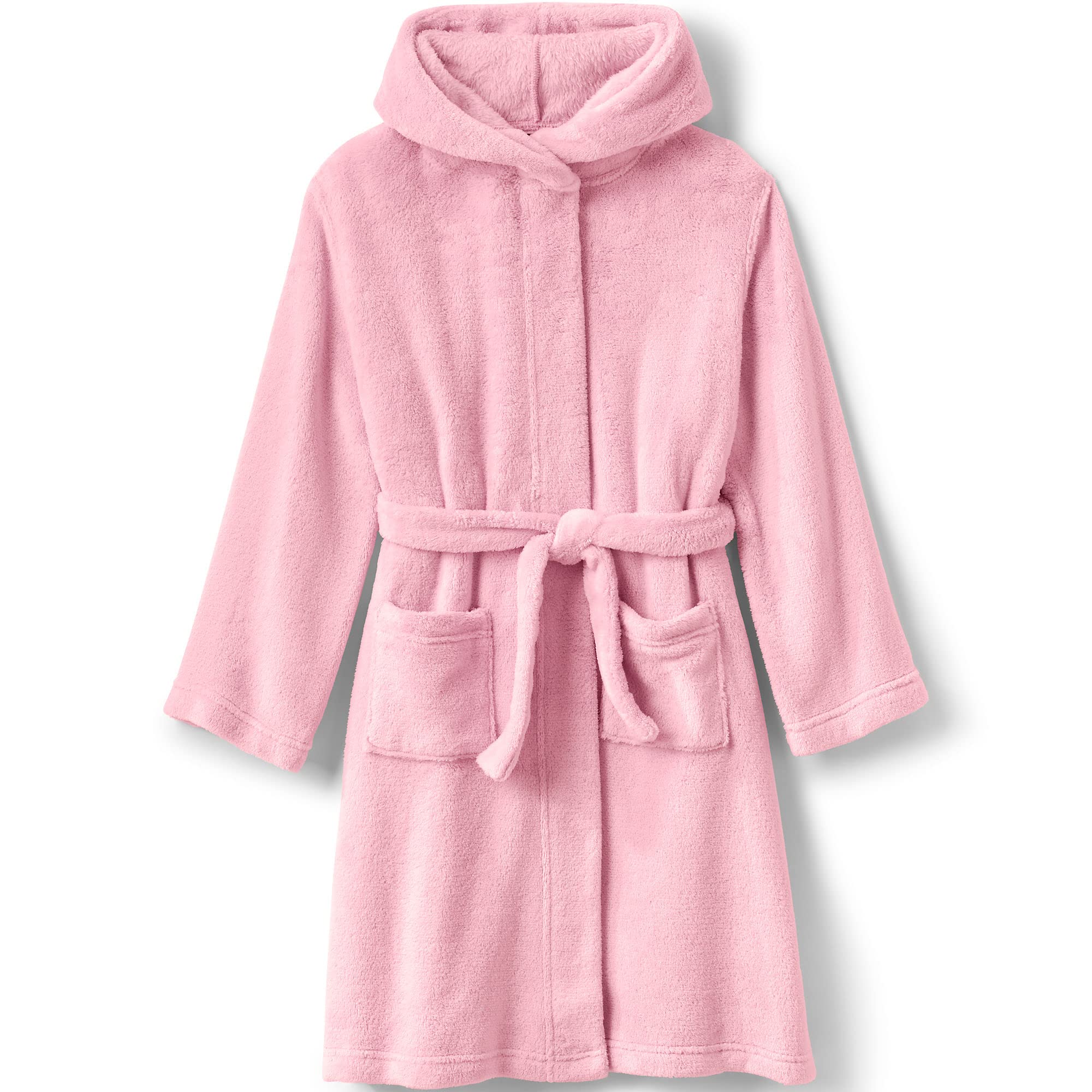Lands' End Kids Hooded Fleece Solid Robe - Soft & Warm Bathrobe for Boys & Girls - Perfect for Bath Time, Lounging & Sleepovers