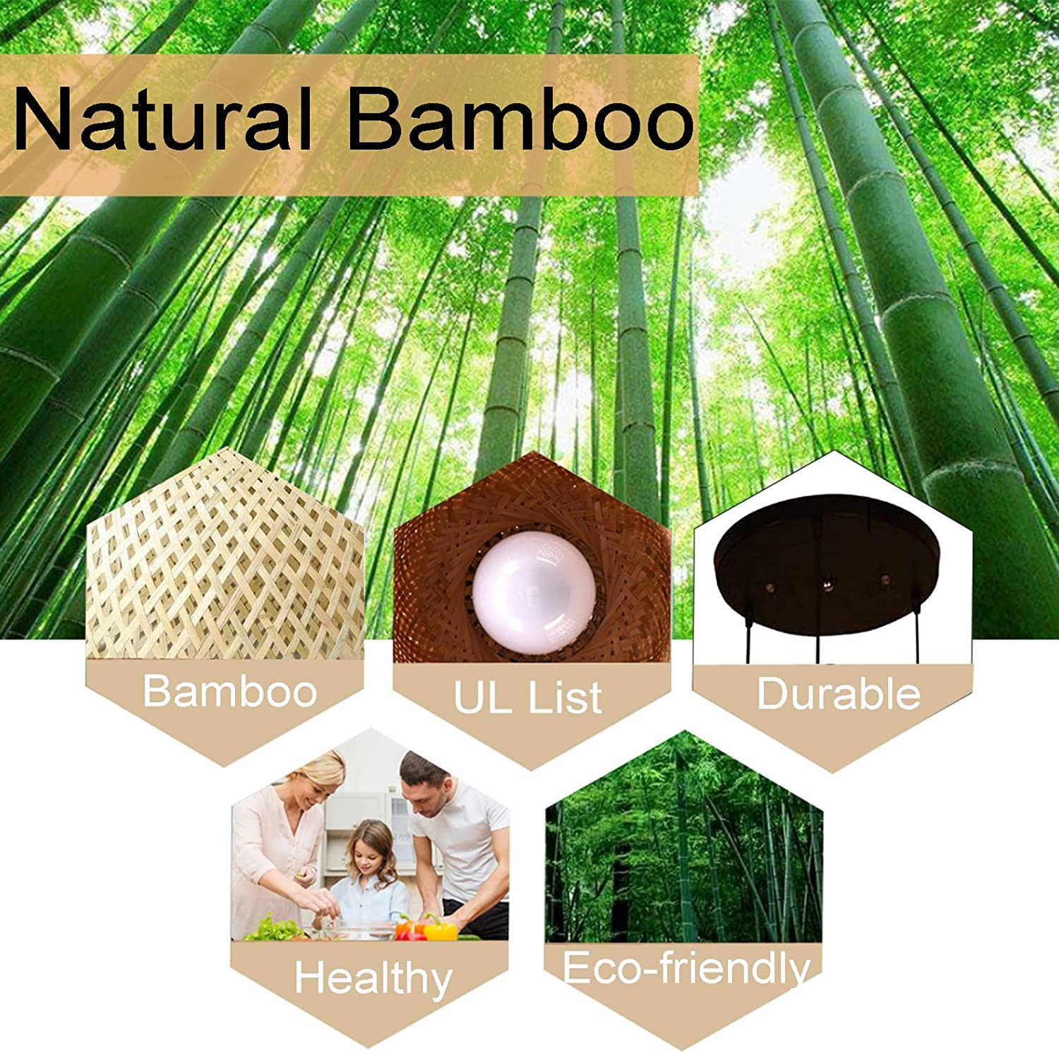 GCQ Bamboo Lantern Pendant Lamp - Retro Japanese Style E27 Chandelier Hanging Light Fixture for Ceiling - Perfect for Living Room, Bedroom, Restaurant, Cafe, Teahouse, Bar & Dining Room | Creates Cozy Ambient Lighting for Relaxation & Dining
